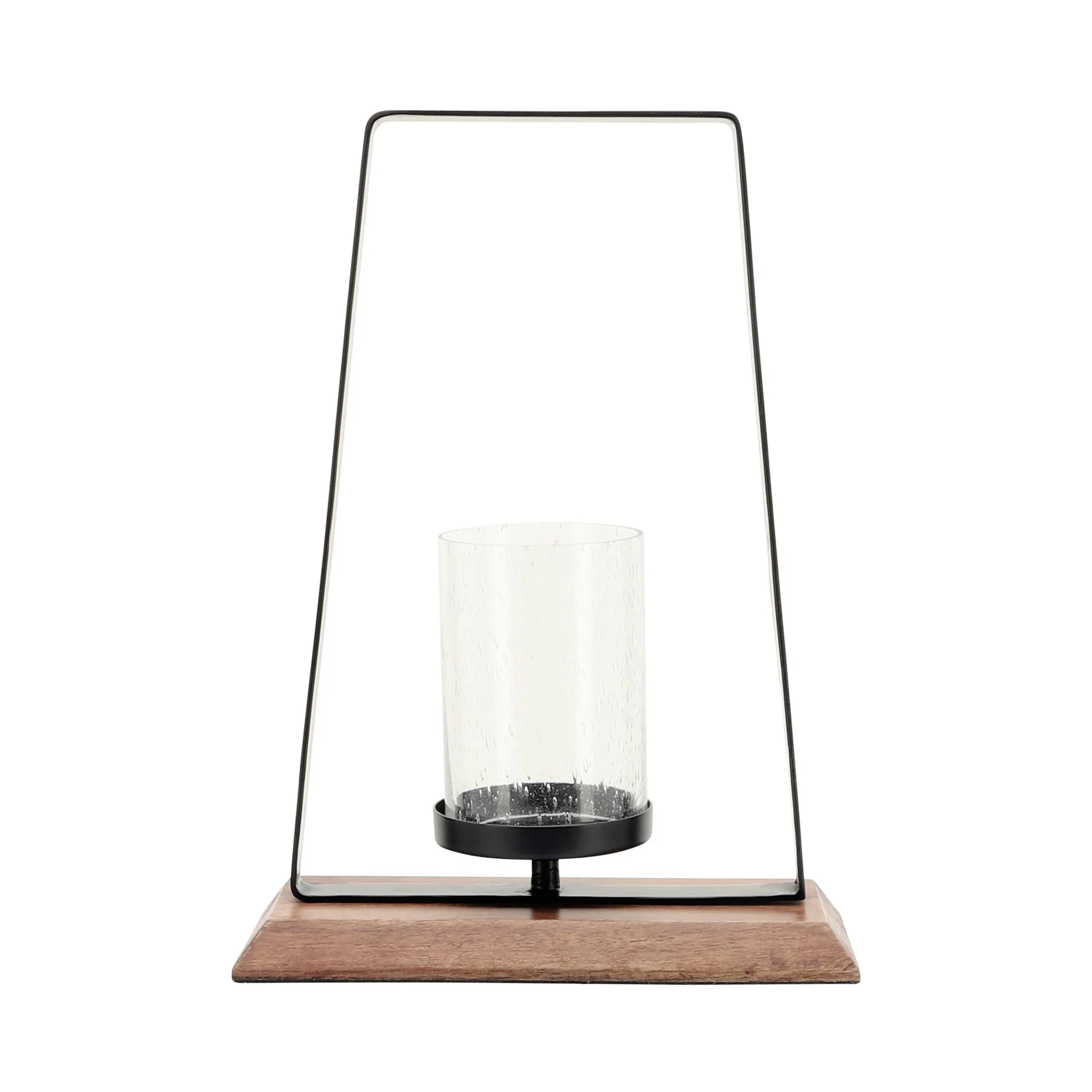 Metal, 14"h Hurricane W/ Wood Base, Black - Image 2