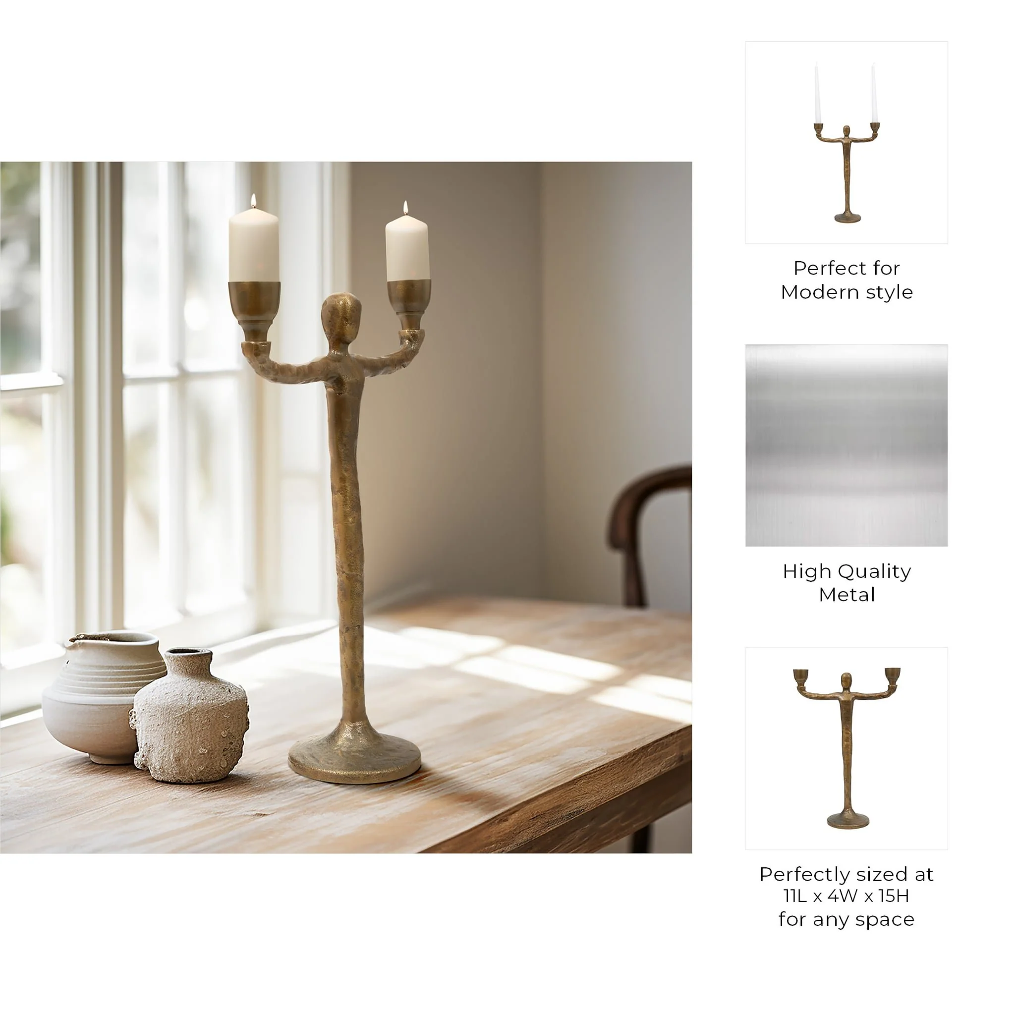 Metal, 15" 2 Taper Candelabra, Gold - Image 10