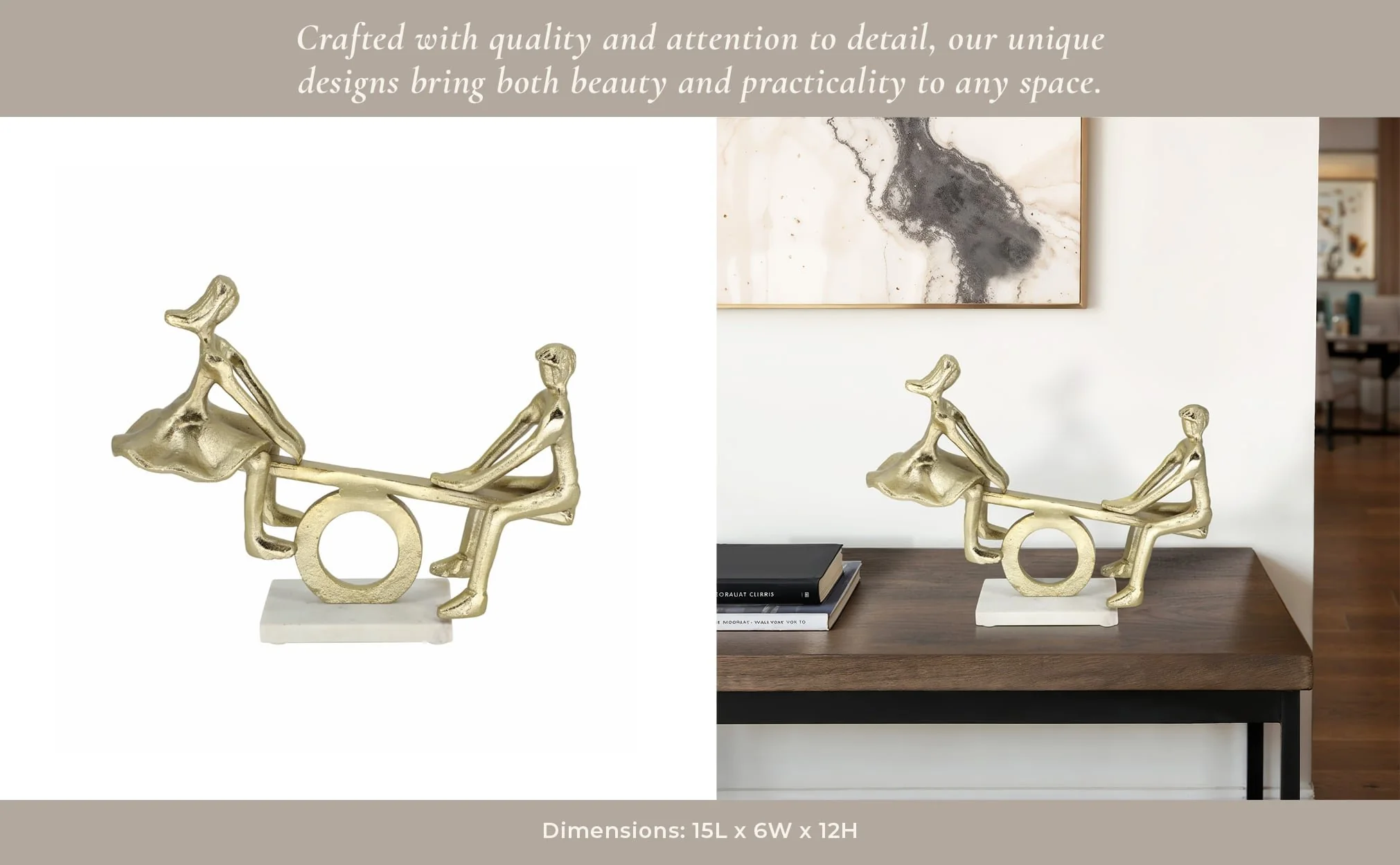 Metal, 15" Couple On See-saw, Gold - Image 11