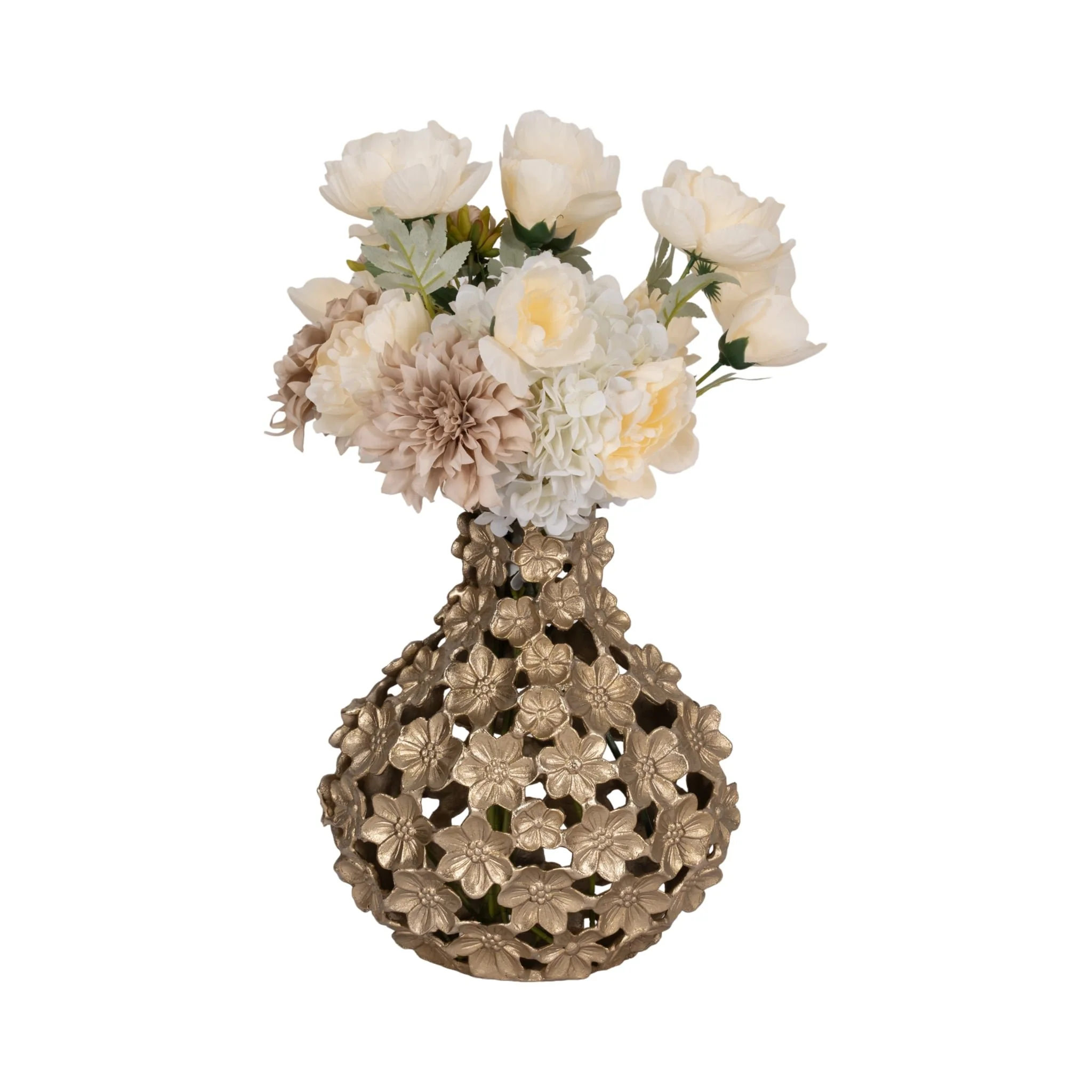Metal, 15" Cut-out Flower Vase, Champagne - Image 2