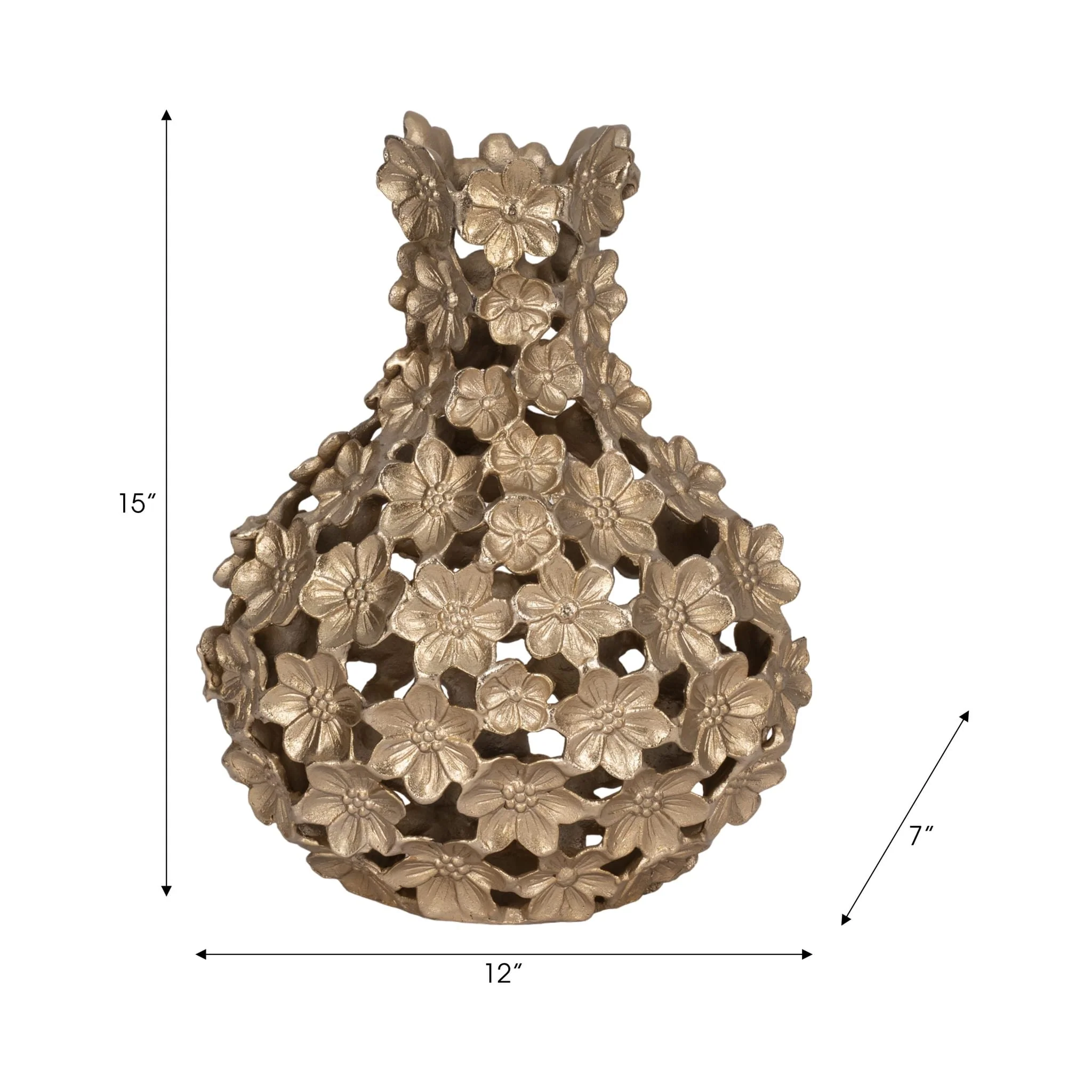 Metal, 15" Cut-out Flower Vase, Champagne - Image 9