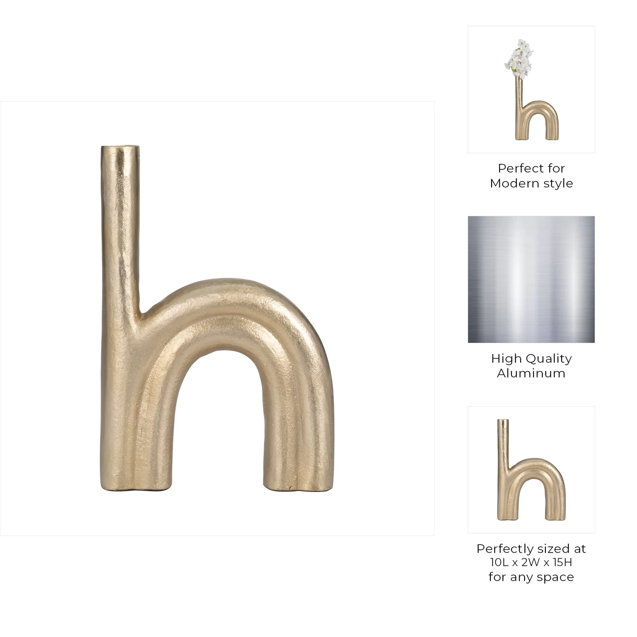 Metal, 15" Double Arch Vase, Champagne - Image 10