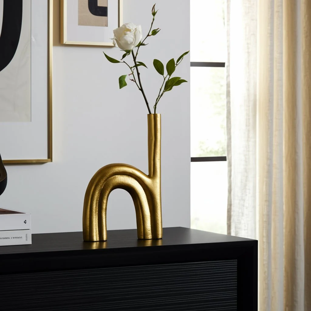 Metal, 15" Double Arch Vase, Champagne - Image 12