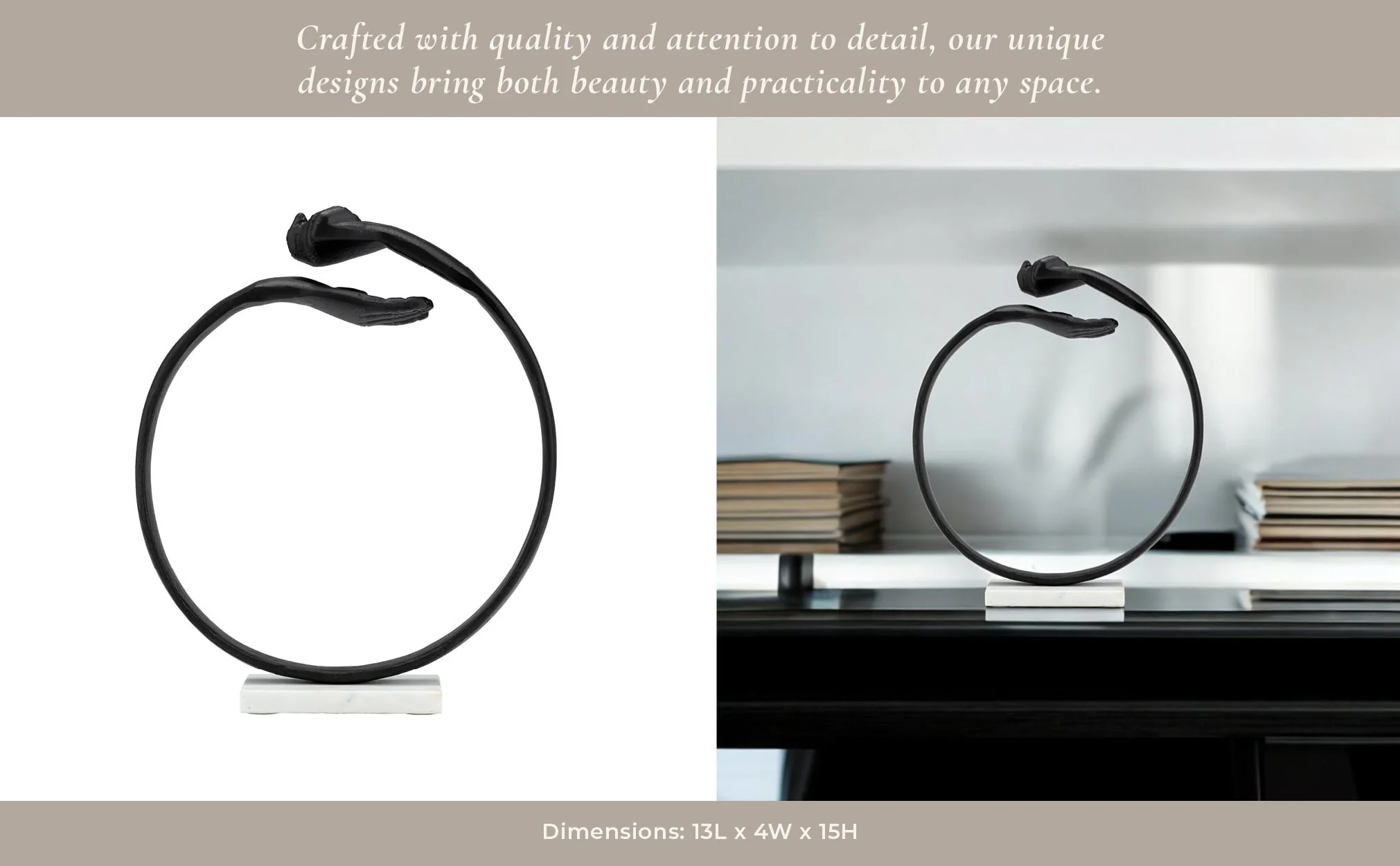 Metal,15" Hand Ring On Base Sculpt ,black/white - Image 12