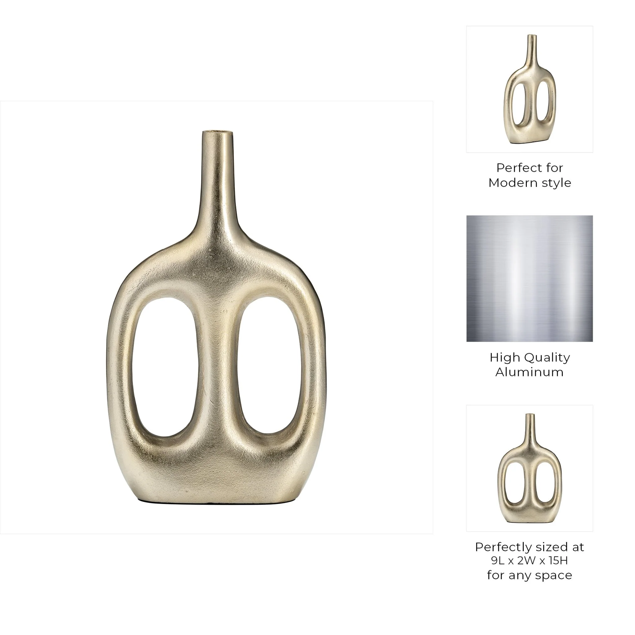Metal,15" Hollow Handles Vase,champagne - Image 9