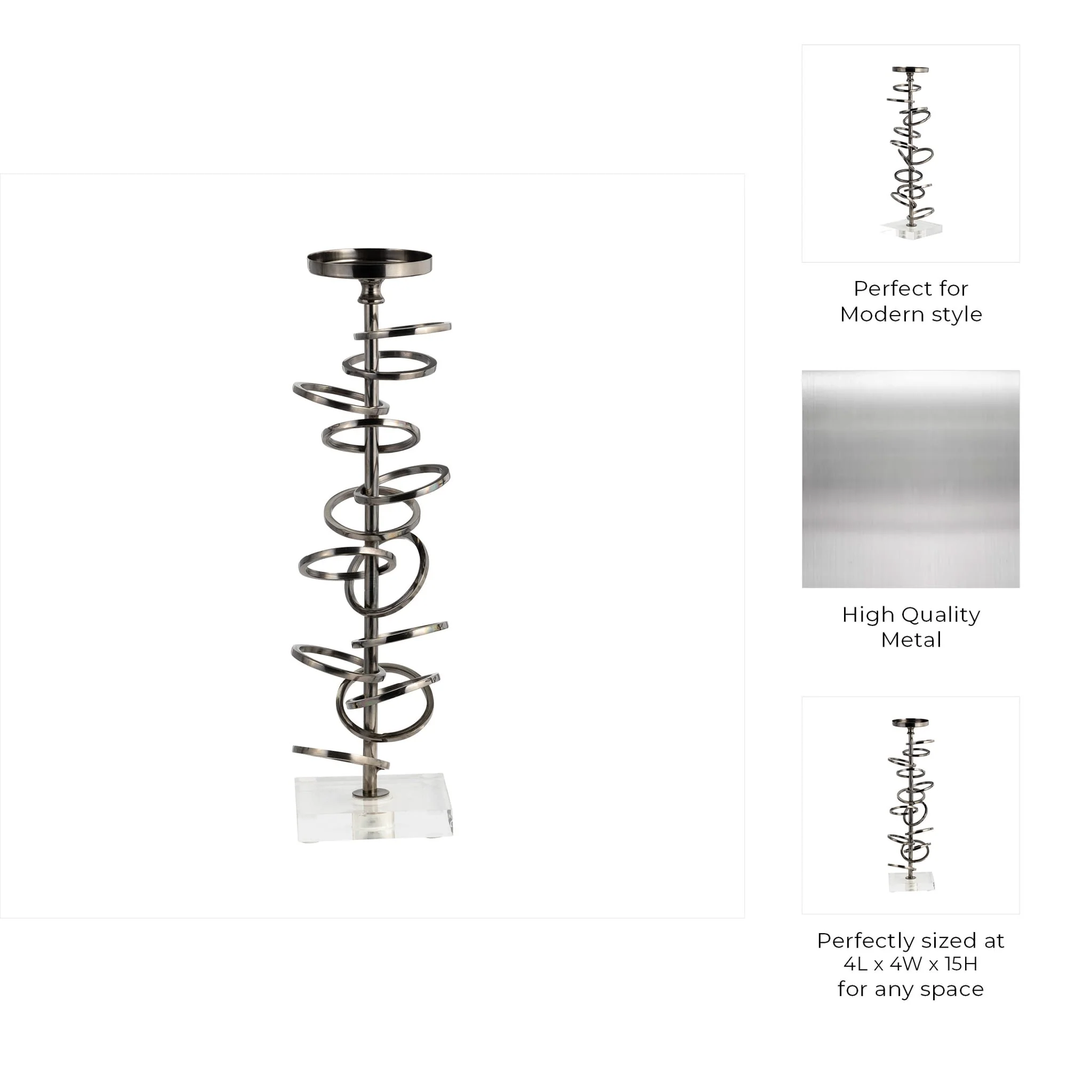 Metal, 15" Ring Toss On Acrylic Candleholder, Gunm - Image 9