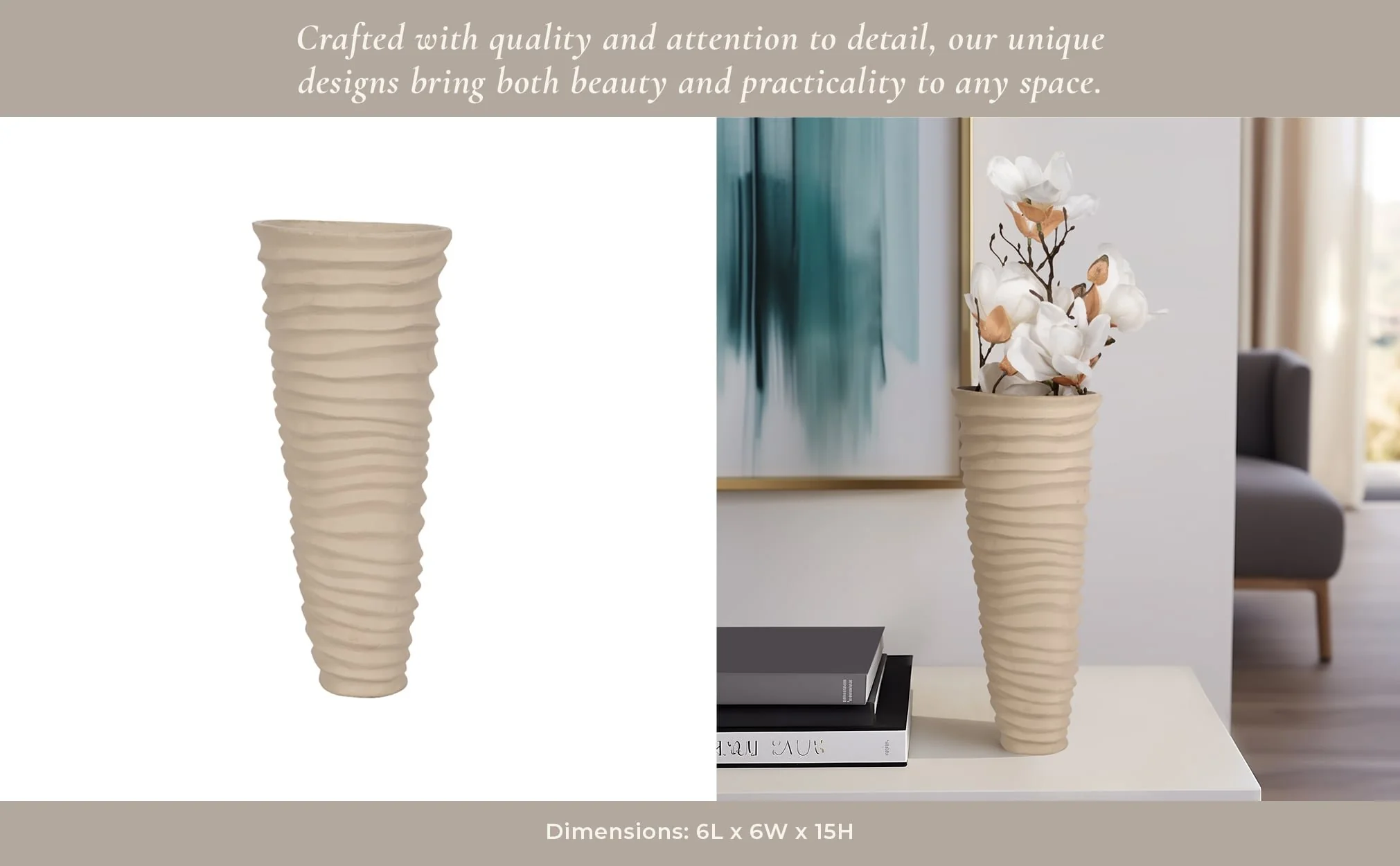 Metal 15", Rugged Vase, Ivory/nickel - Image 11
