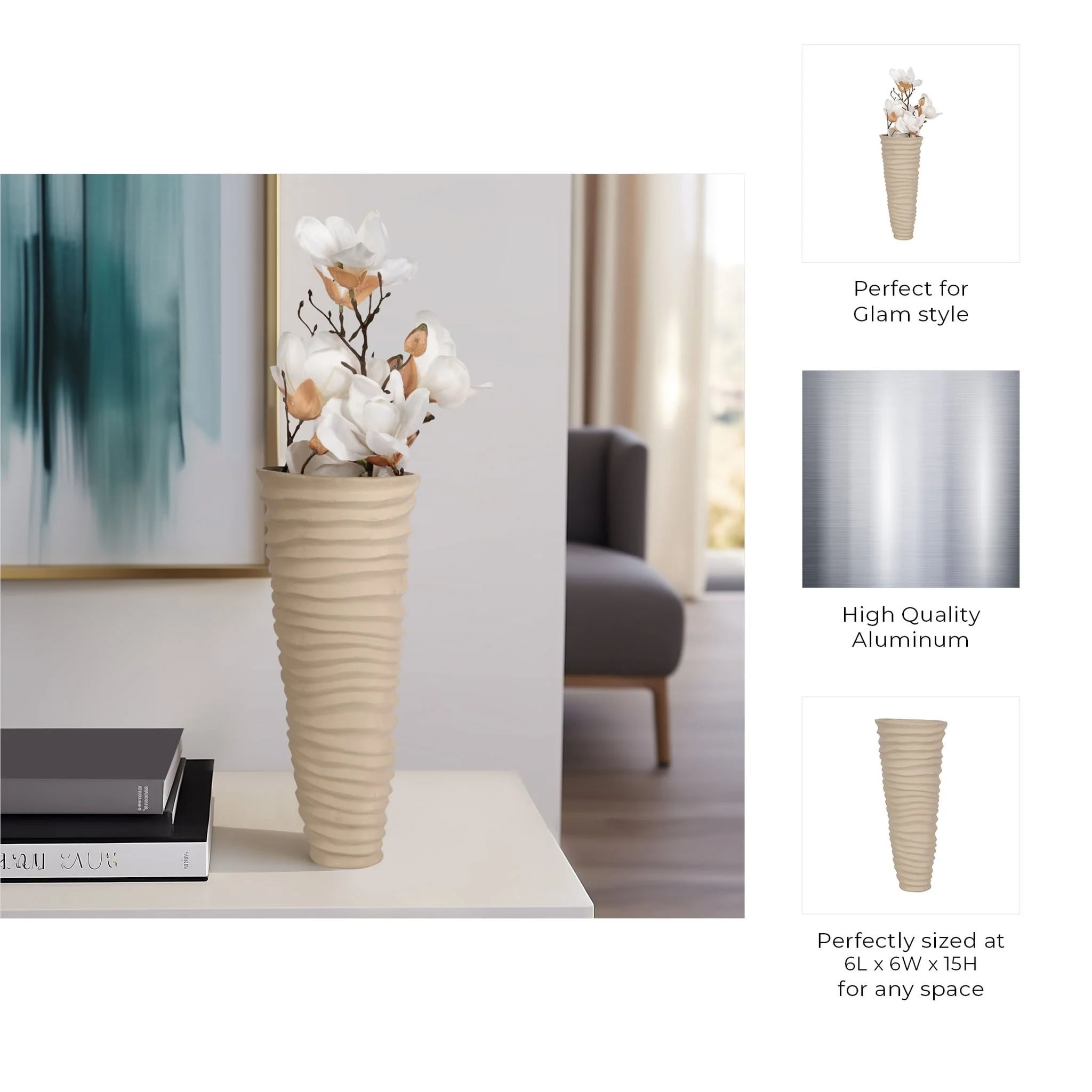 Metal 15", Rugged Vase, Ivory/nickel - Image 9