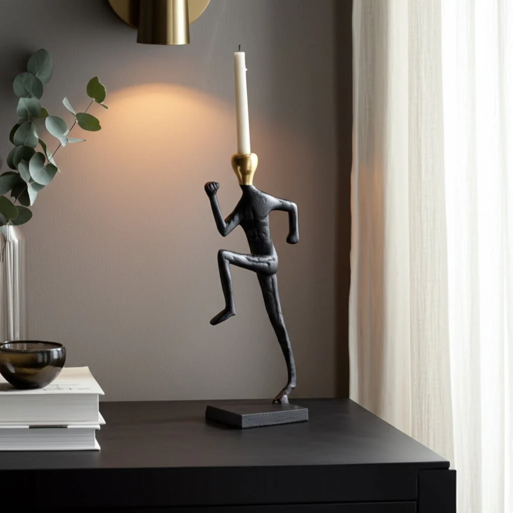 Metal, 15" Running Man Taper Candle Holder, Gold/b - Image 12