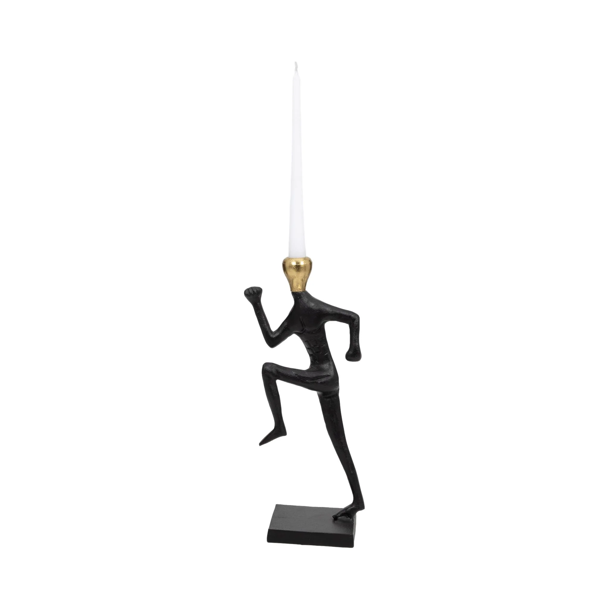 Metal, 15" Running Man Taper Candle Holder, Gold/b - Image 2