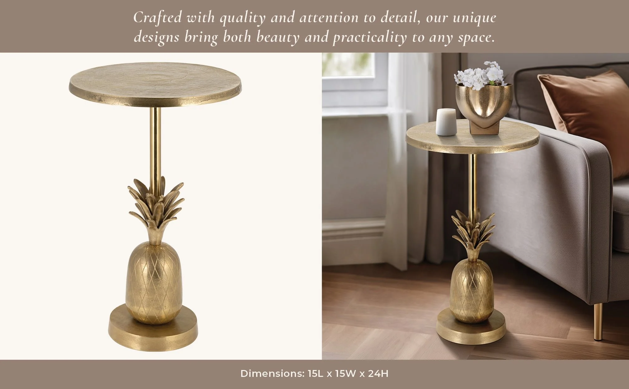 Metal, 15"d/24"h, Gold Pineapple Side Table, Kd - Image 10