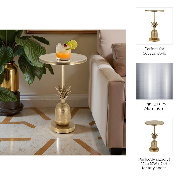 Metal, 15"d/24"h, Gold Pineapple Side Table, Kd - Image 7