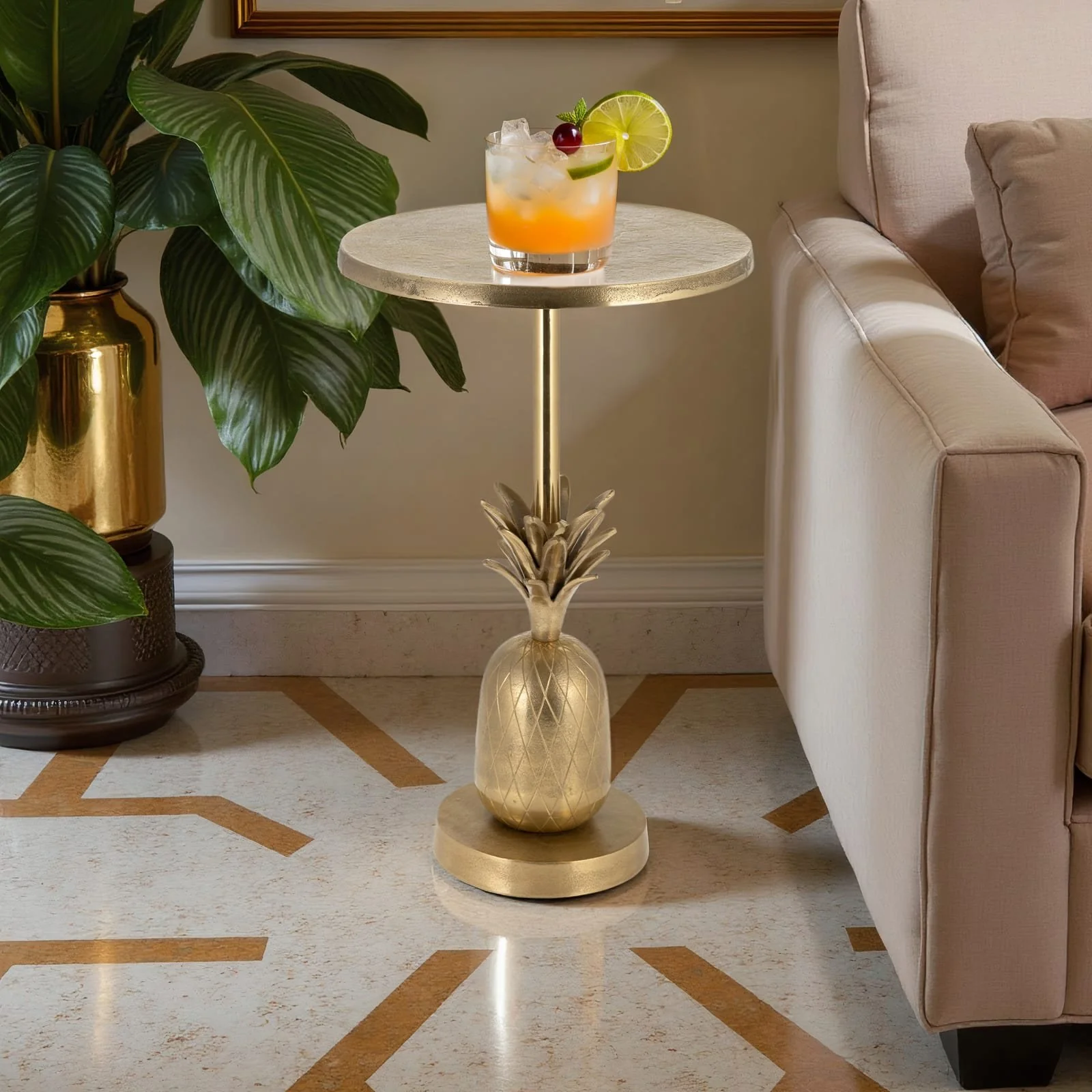 Metal, 15"d/24"h, Gold Pineapple Side Table, Kd - Image 9