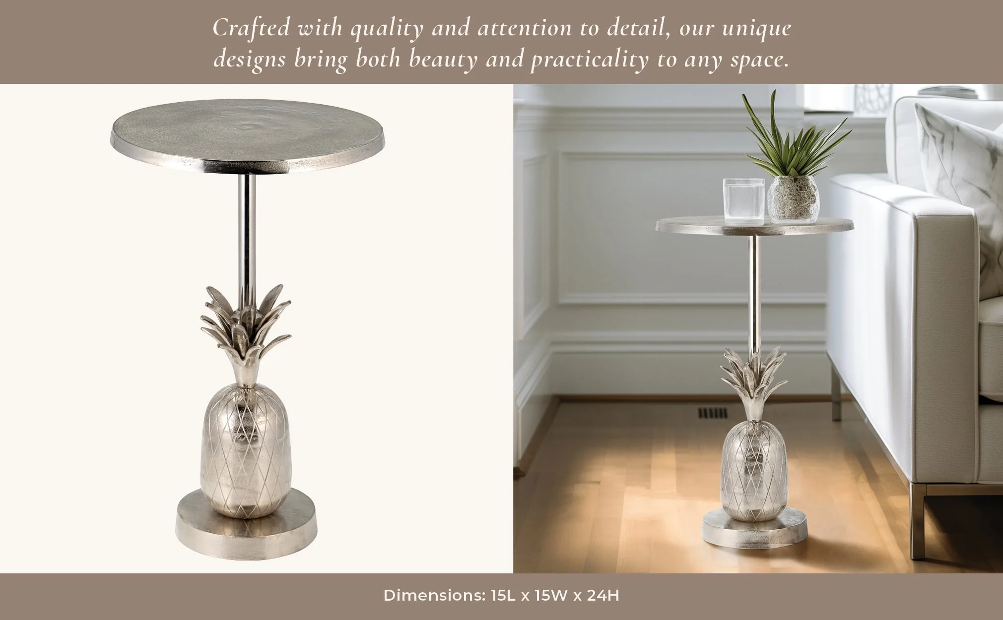 Metal, 15"d/24"h, Silver Pineapple Side Table, Kd - Image 9