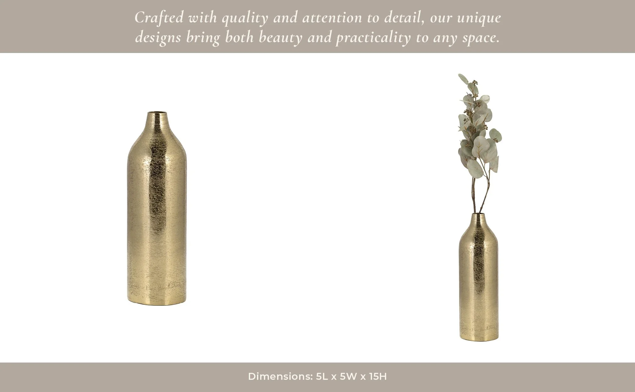 Metal, 15"h Cylinder Vase, Gold - Image 12