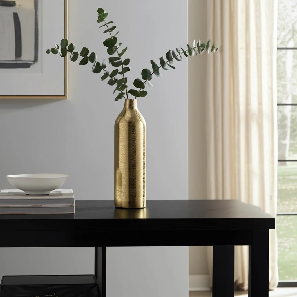 Metal, 15"h Cylinder Vase, Gold - Image 8