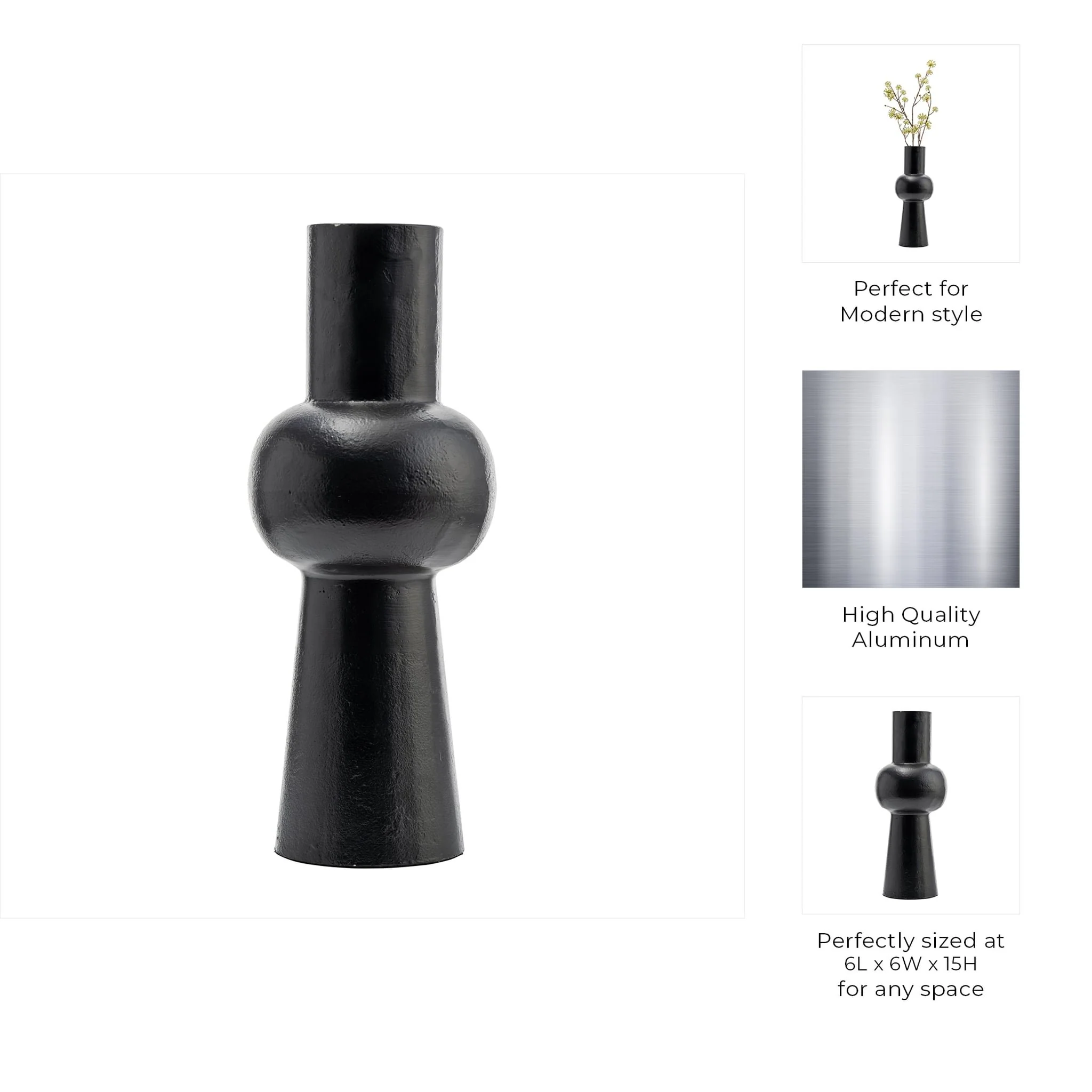 Metal,15"h, Mid Ellipsoid  Vase,black - Image 8