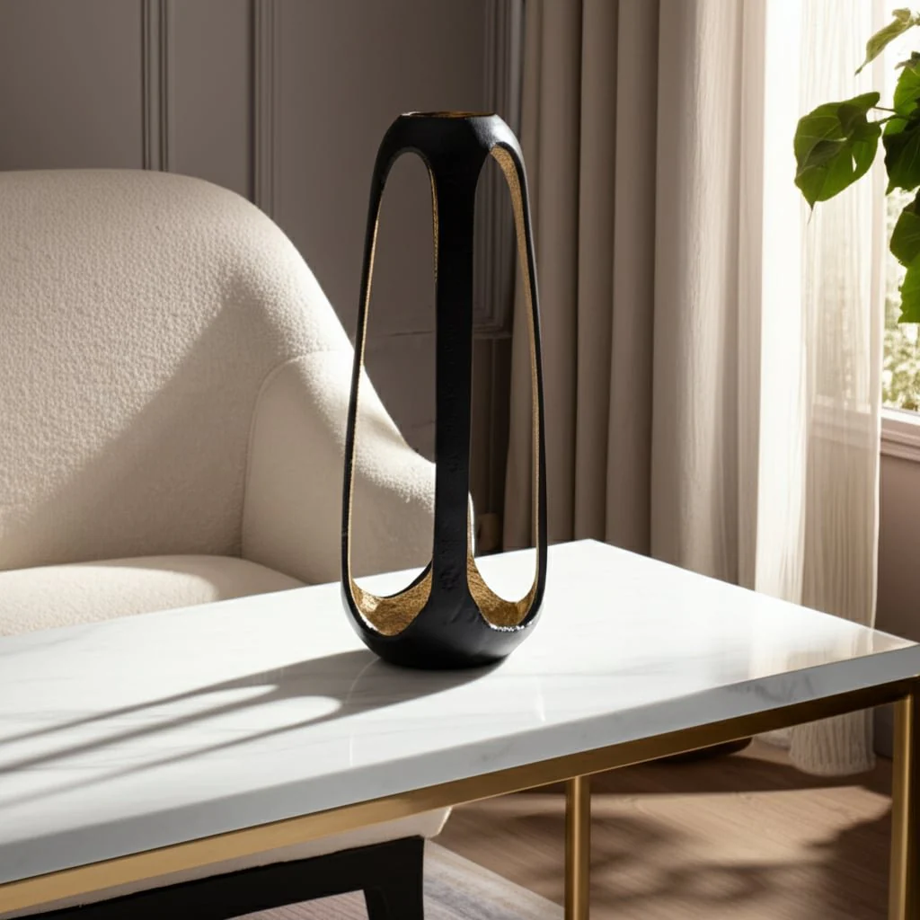 Metal,15"h,open Vase,matte Black - Image 4