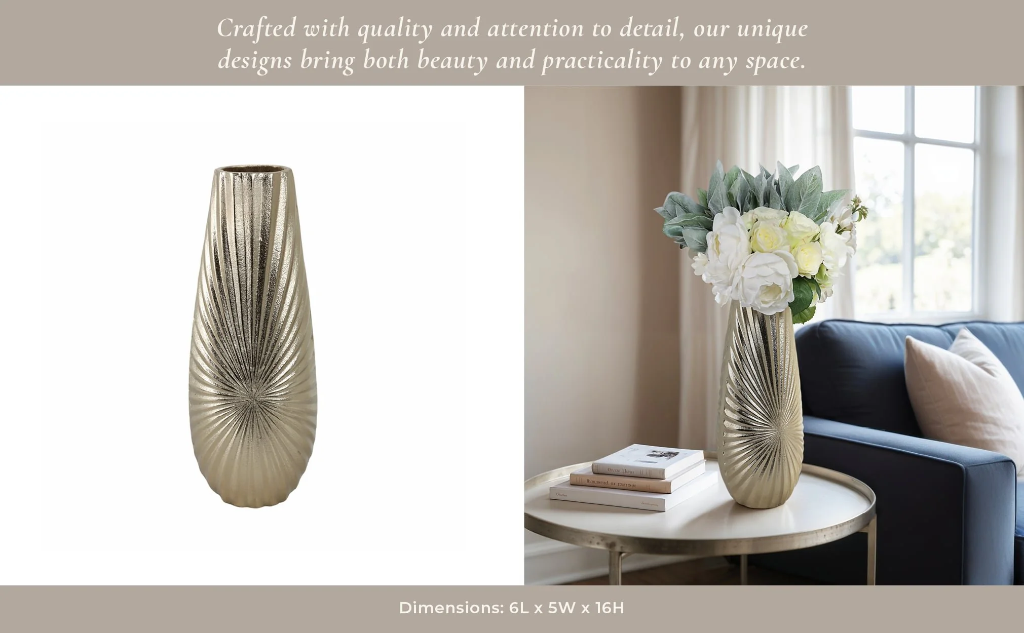 Metal, 16" Burst Vase, Champagne - Image 10
