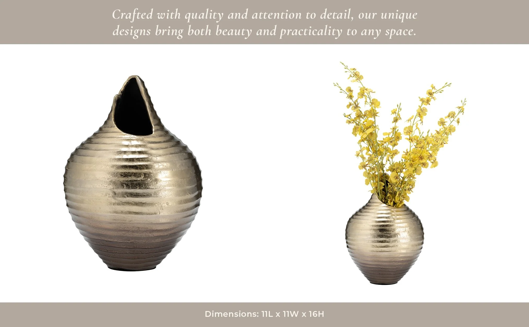 Metal,16",shell Like Vase,gold - Image 5