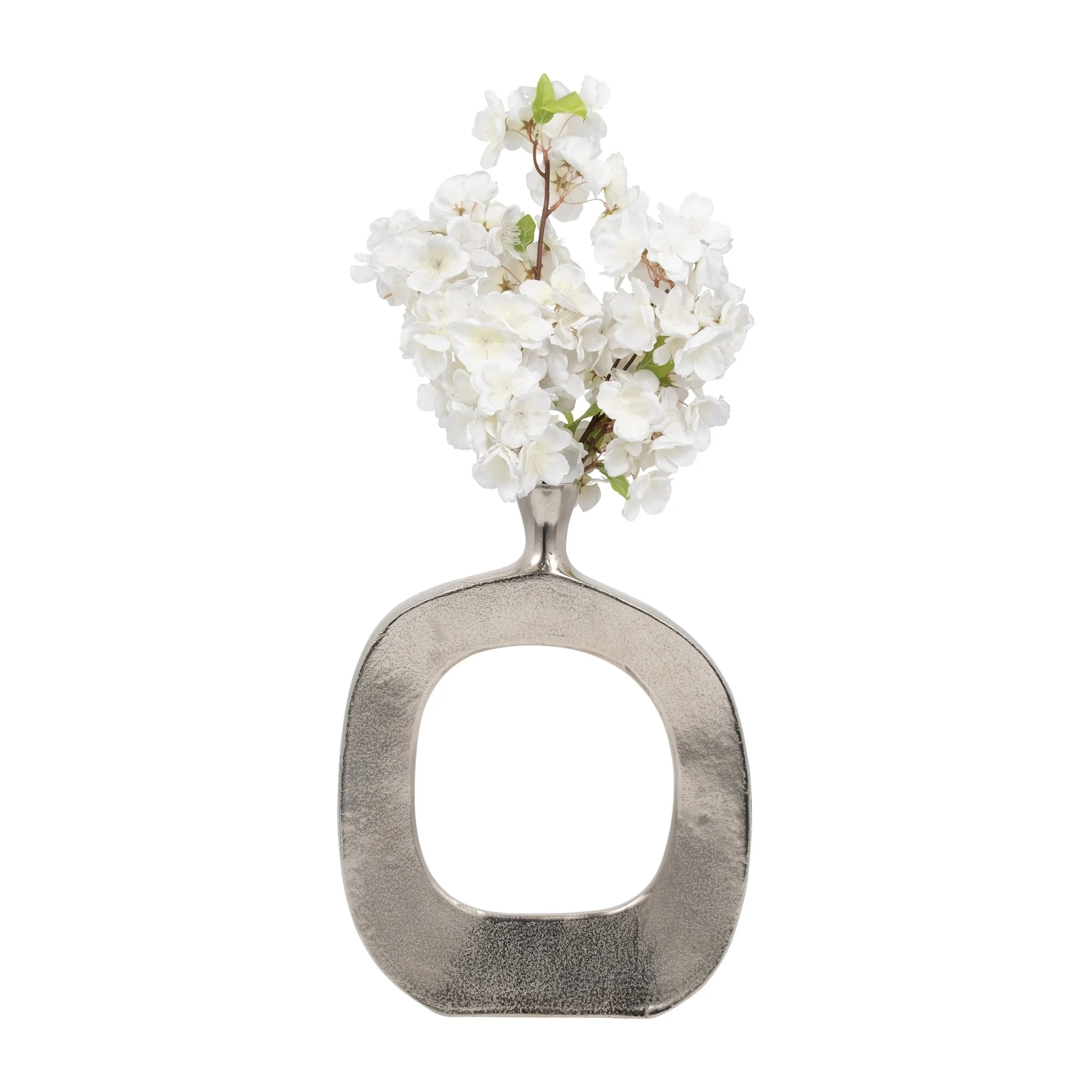 Metal, 16" Short Open Cut Out Vase, Silver - Image 4