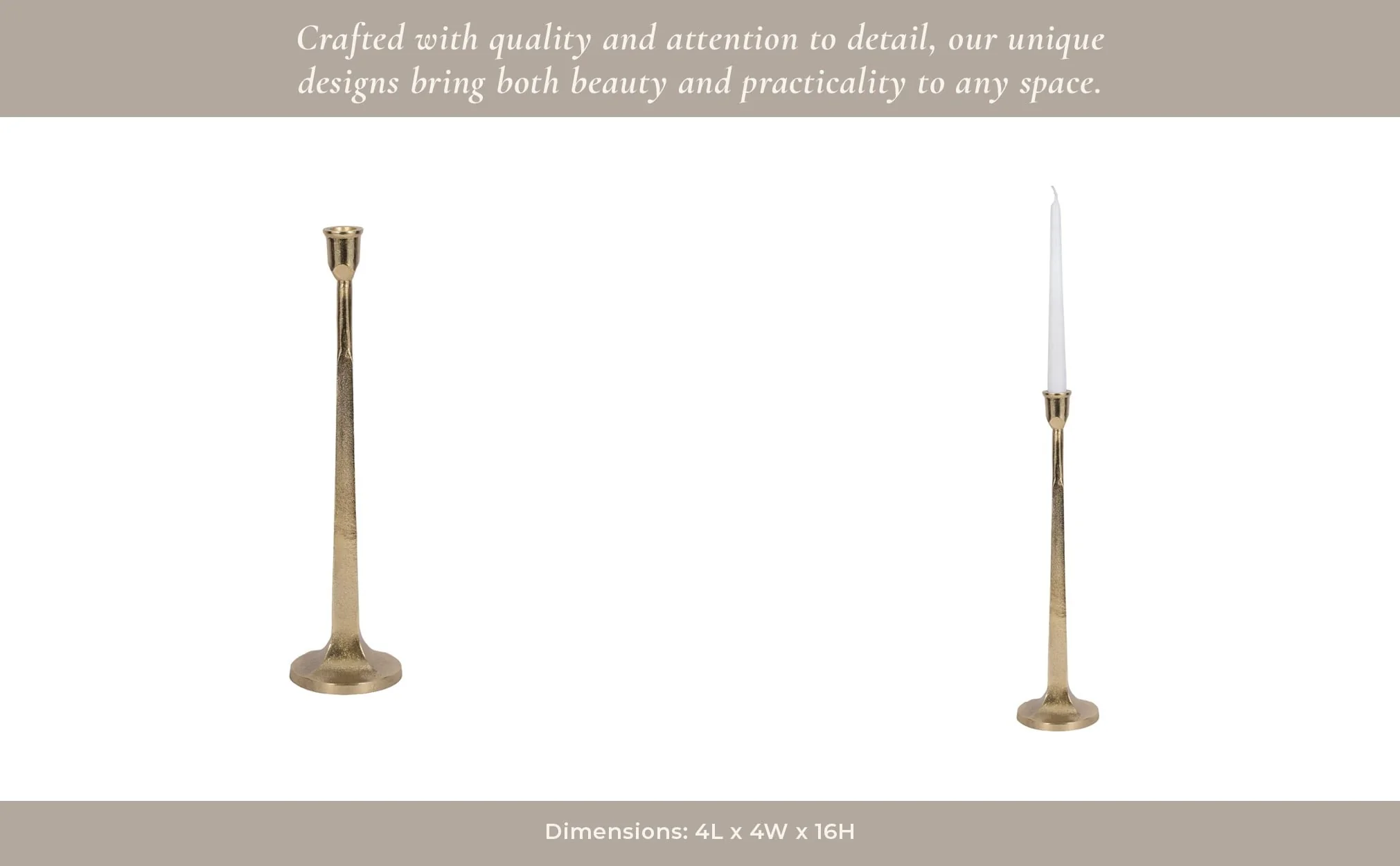 Metal, 16" Squared Off Taper Candleholder, Gold - Image 11