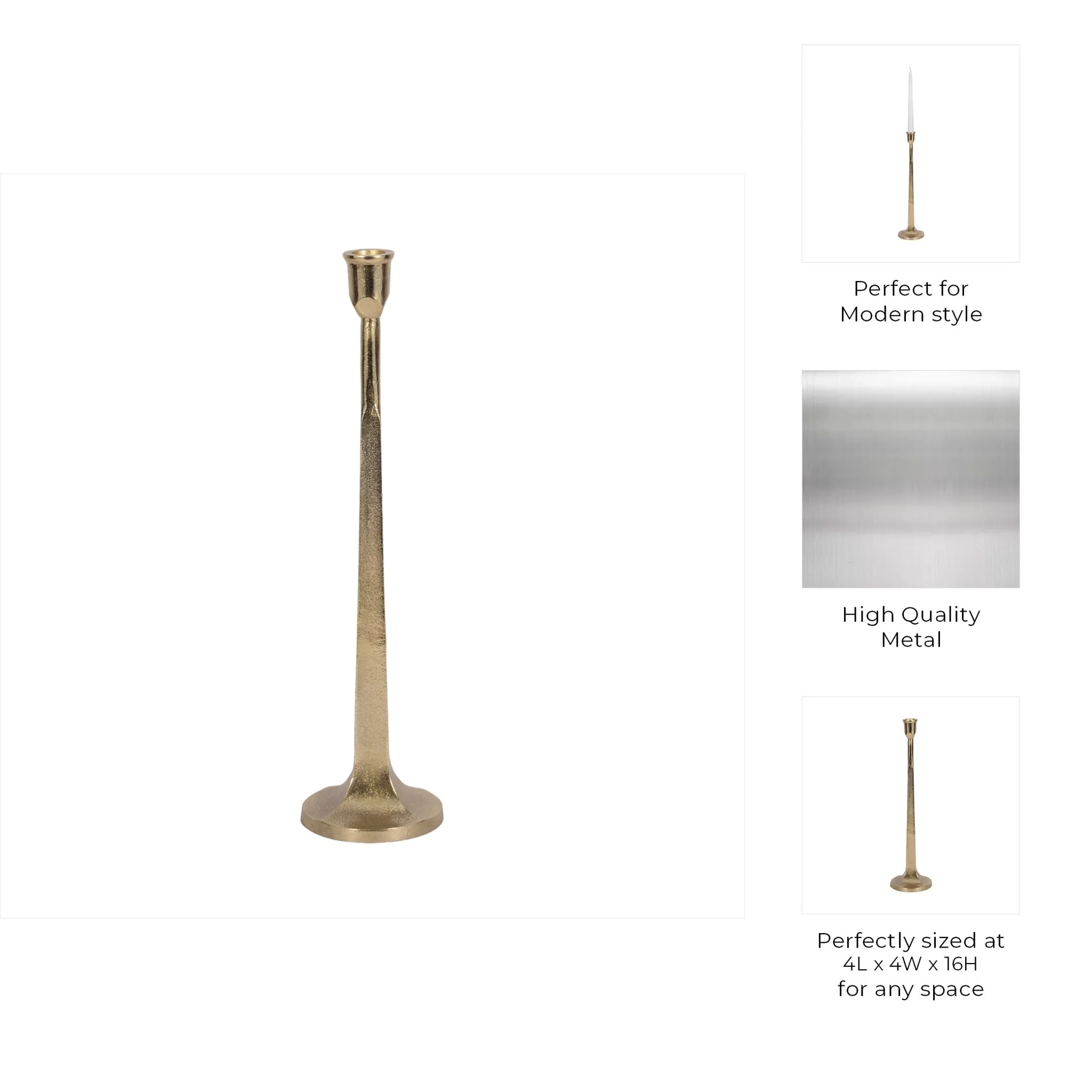 Metal, 16" Squared Off Taper Candleholder, Gold - Image 8
