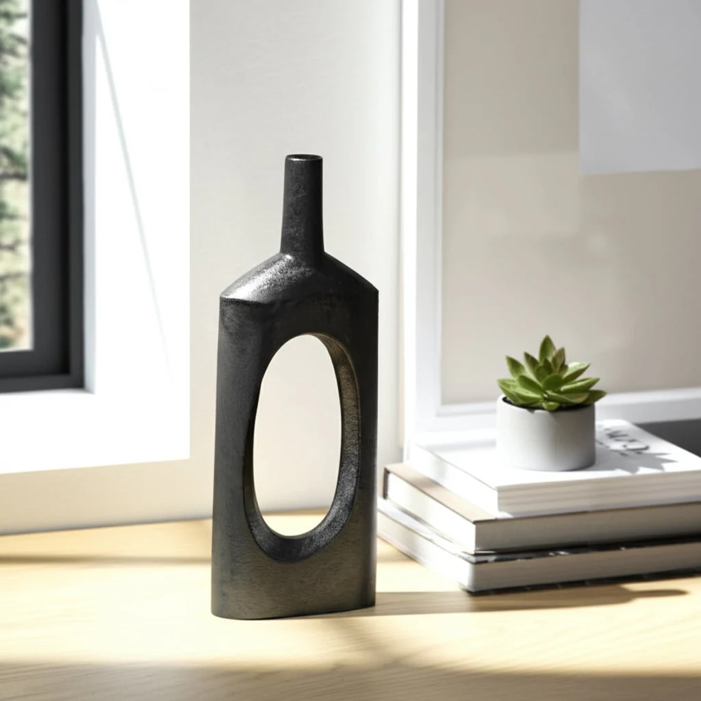 Metal,16"h,tall Modern Open Cut Out Vase,black - Image 13