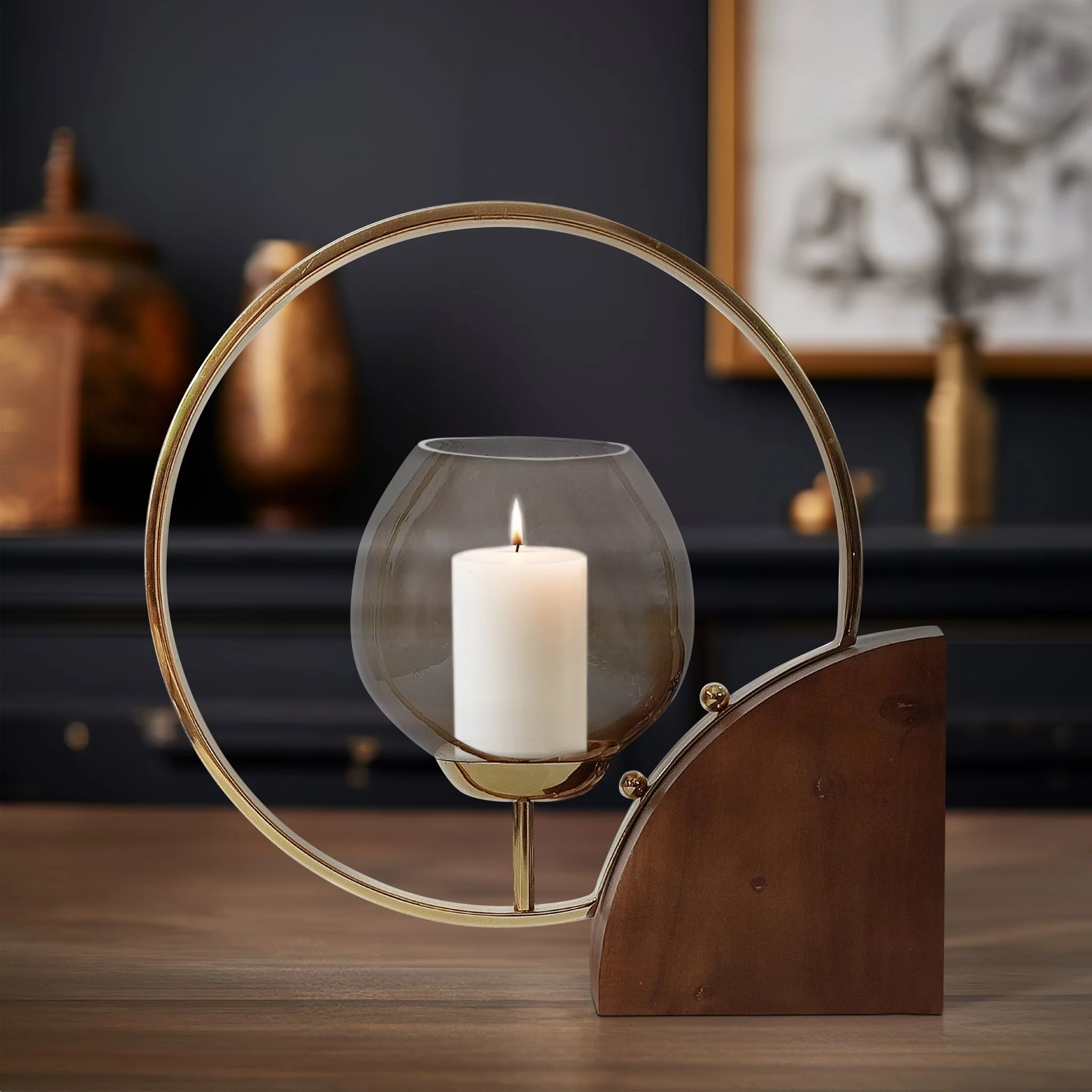 Metal, 17" Half-ring Candle Holder, Gold - Image 12