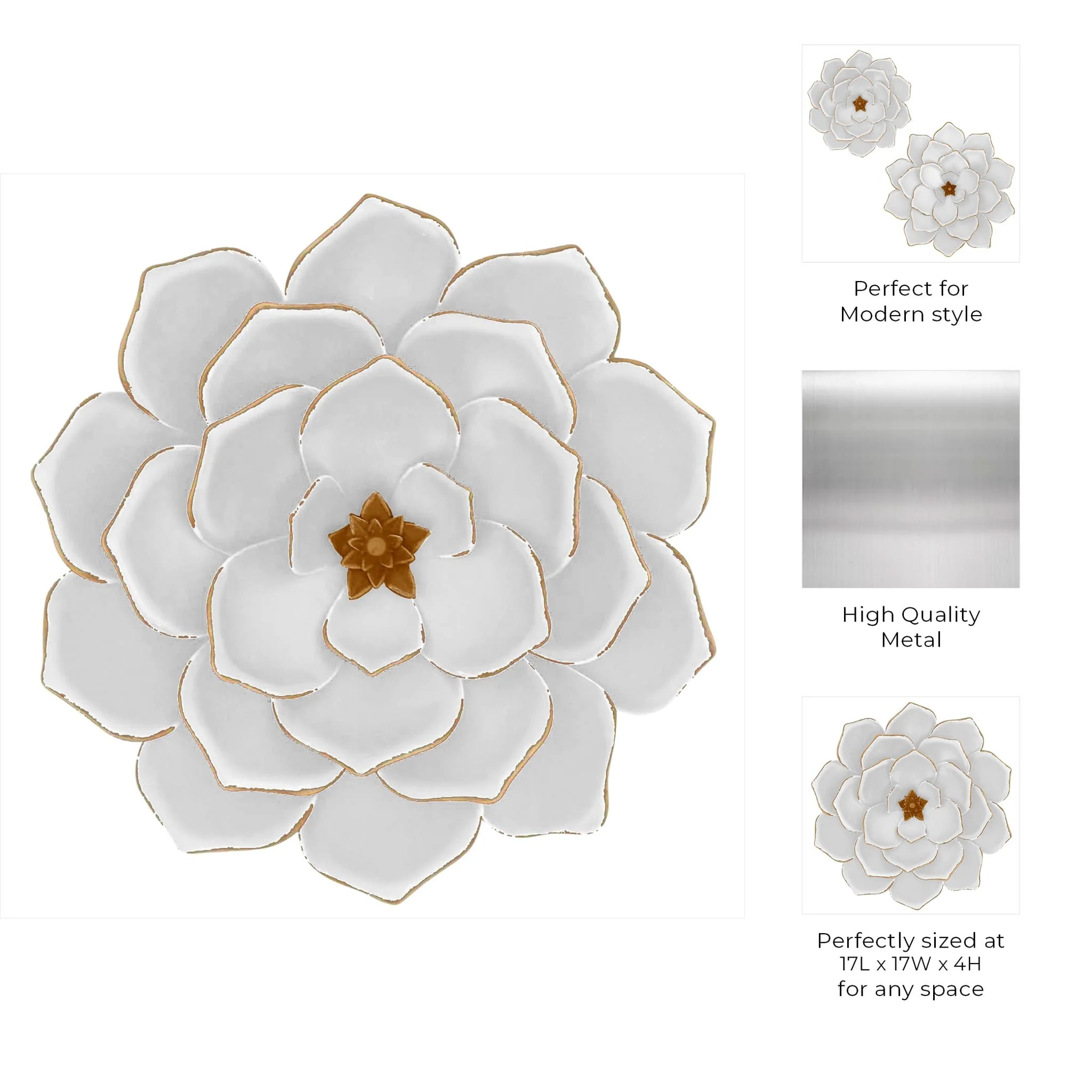 Metal 17"  Multi-layer Flower Wall Deco, White/gol - Image 7