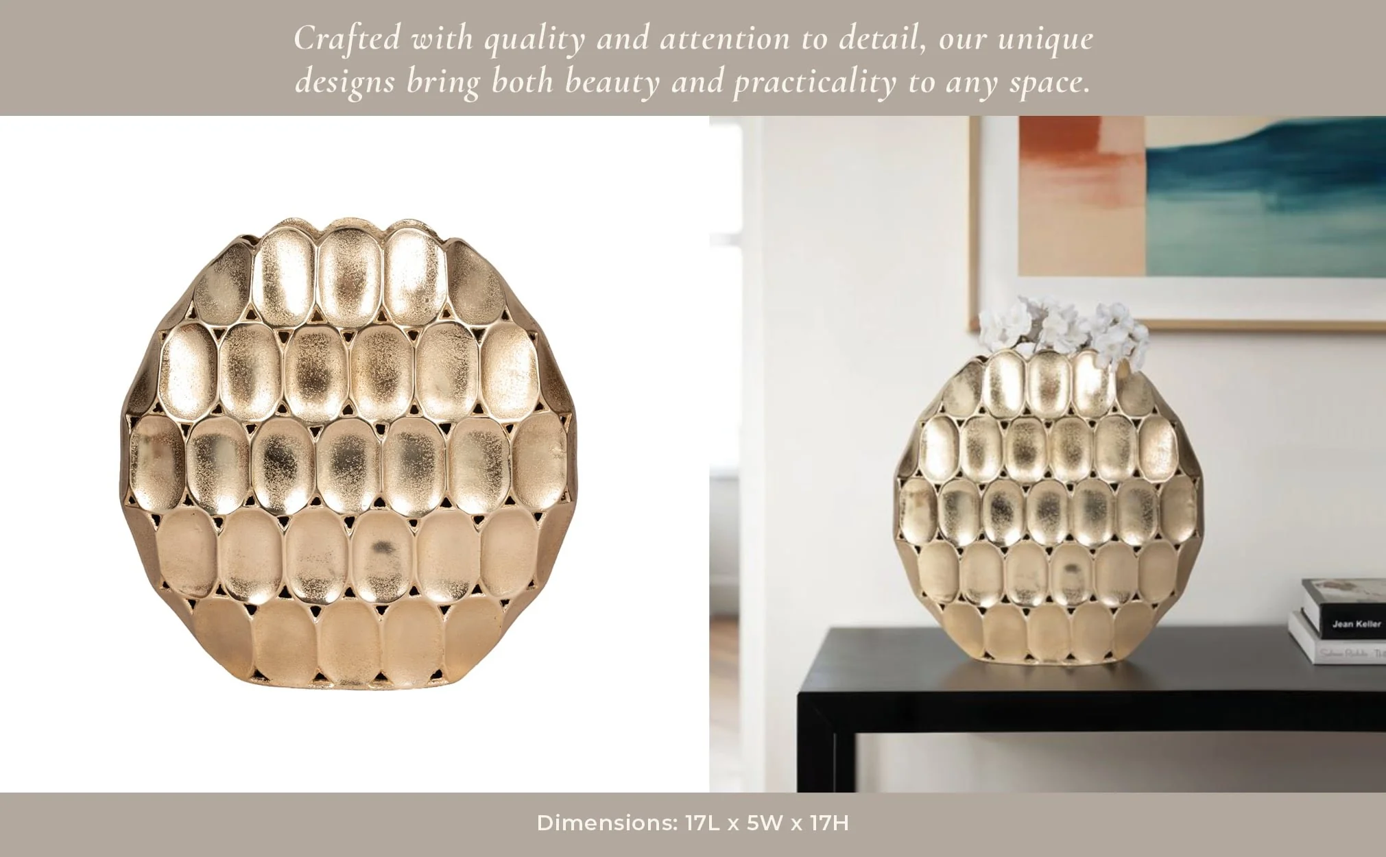 Metal, 17" Oval Vase, Champagne - Image 11