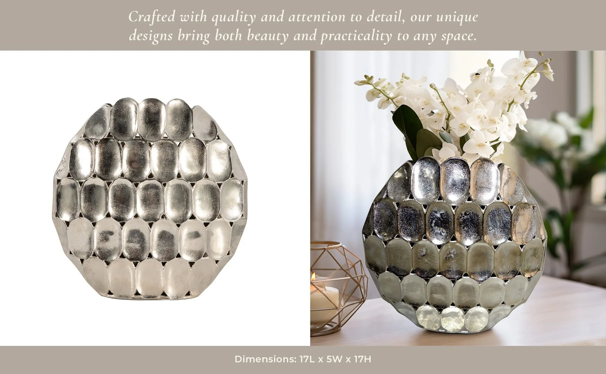 Metal, 17" Oval Vase, Silver - Image 12