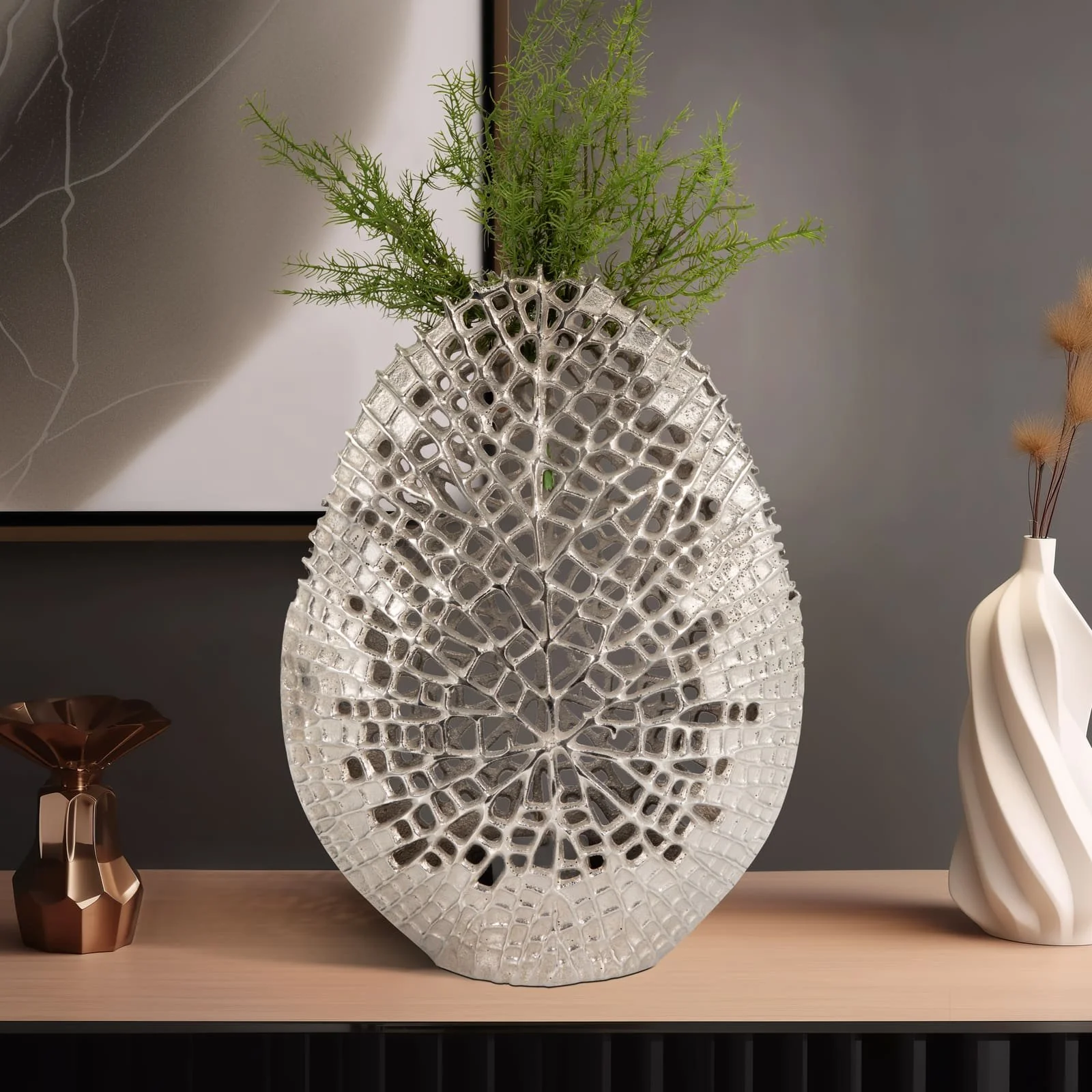 Metal, 18" Contemporary Vase, Silver - Image 11