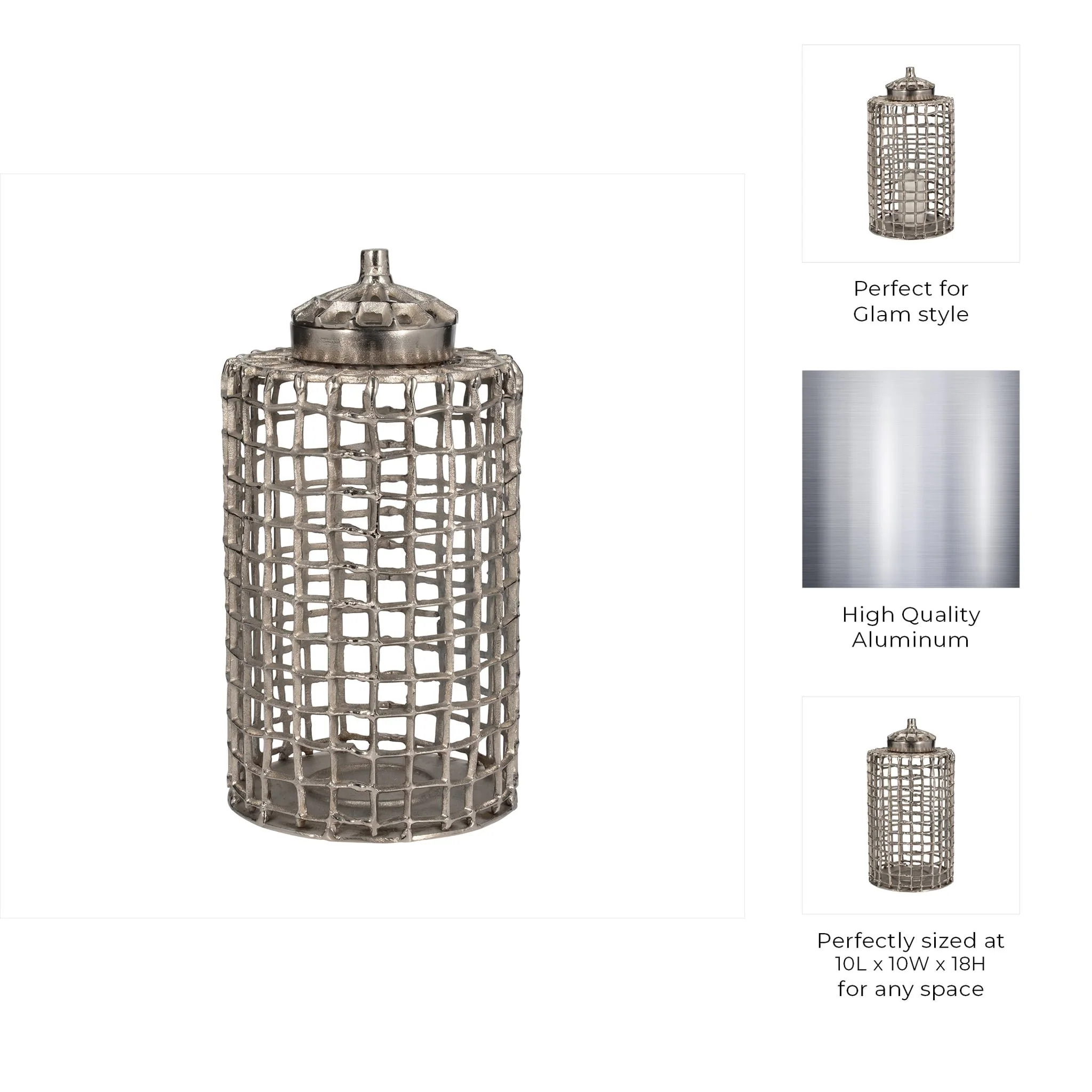 Metal, 18" Lidded Jar, Silver - Image 10