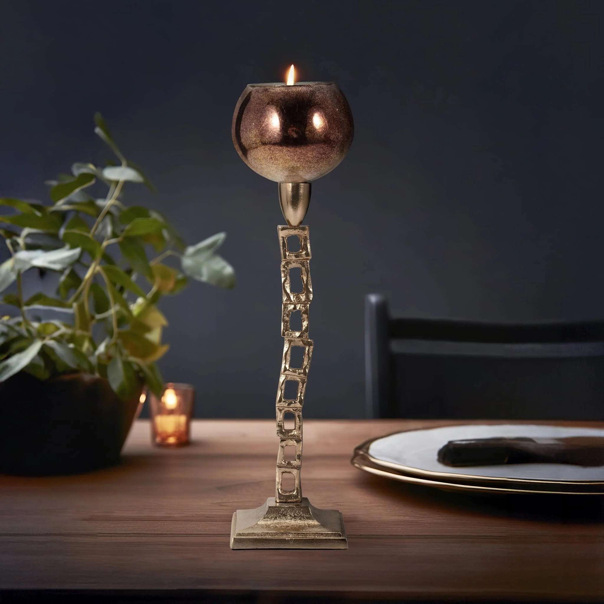 Metal, 18" Tealight Holder W/ Base, Gold - Image 10