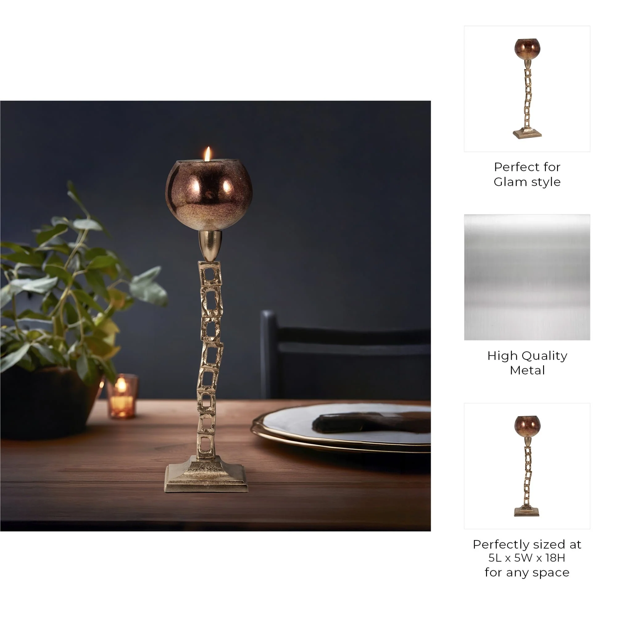 Metal, 18" Tealight Holder W/ Base, Gold - Image 9