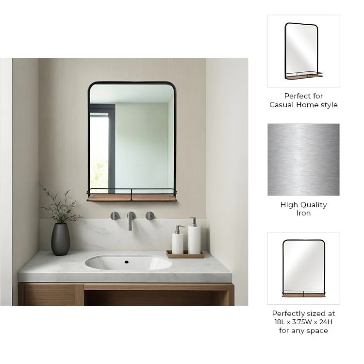 Metal, 18x24  Mirror W/ Folding Shelf, Black/brown - Image 7