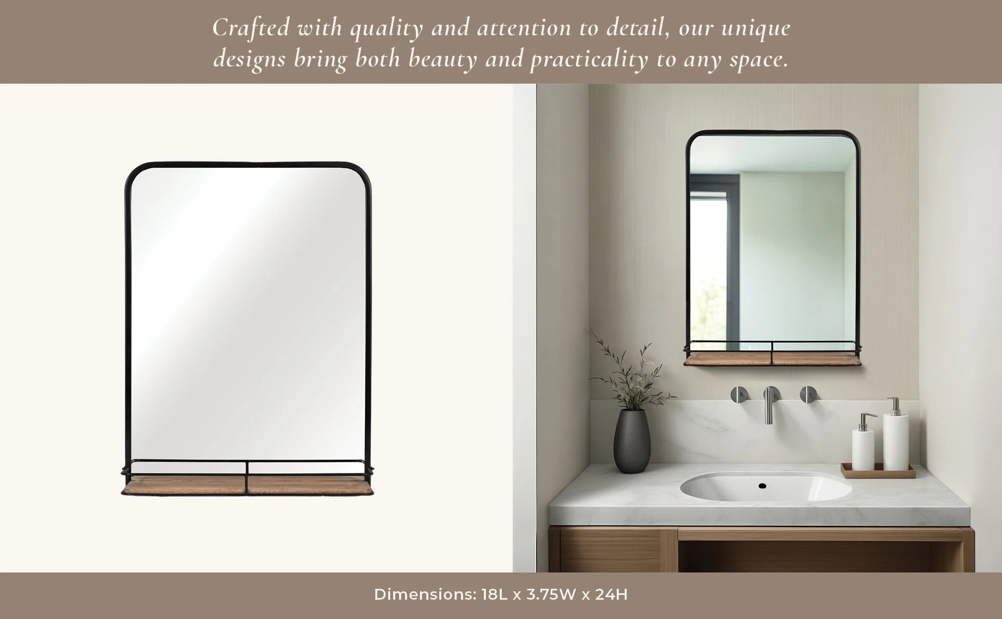 Metal, 18x24  Mirror W/ Folding Shelf, Black/brown - Image 9