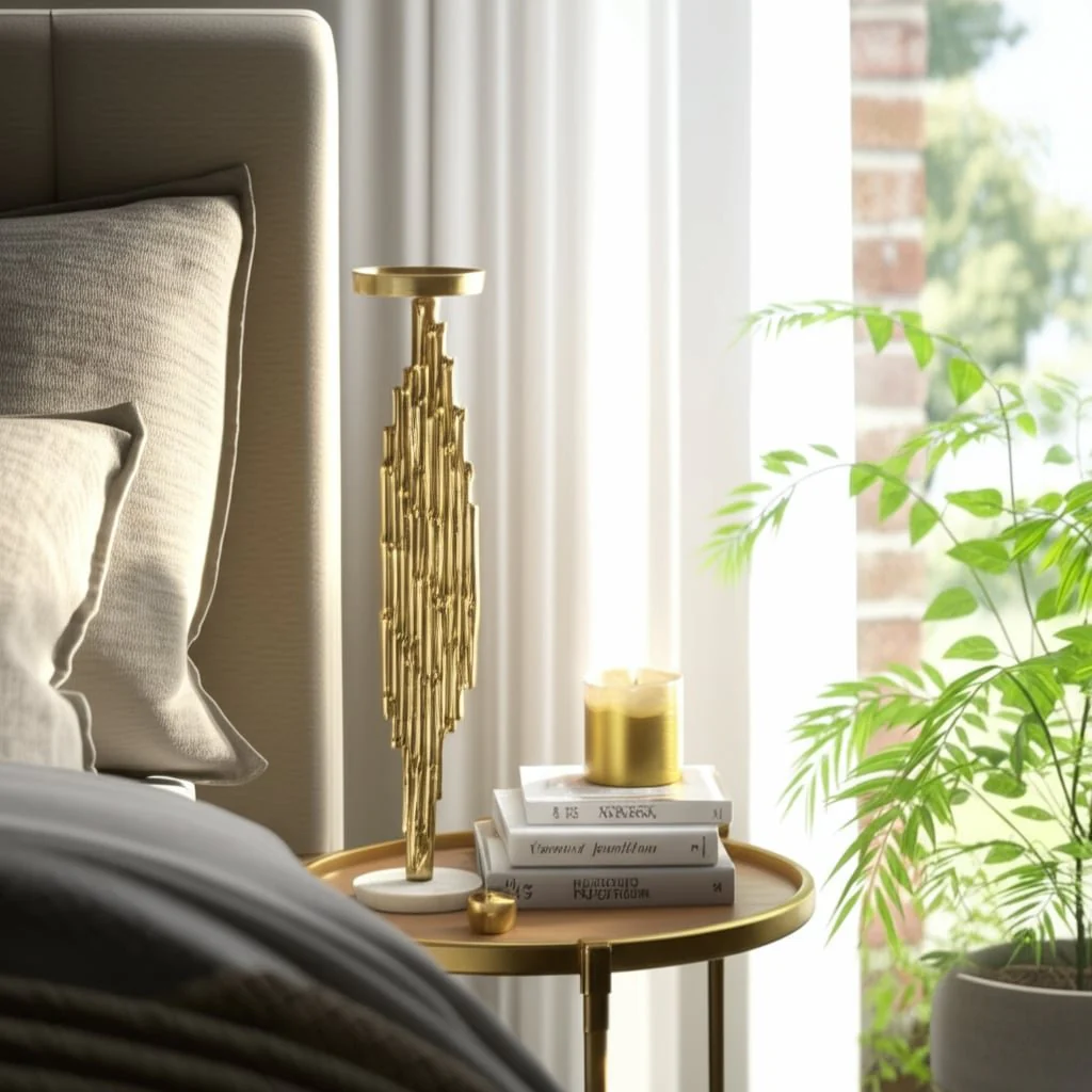 Metal, 19" Contemporary Candle Holder, Gold - Image 14