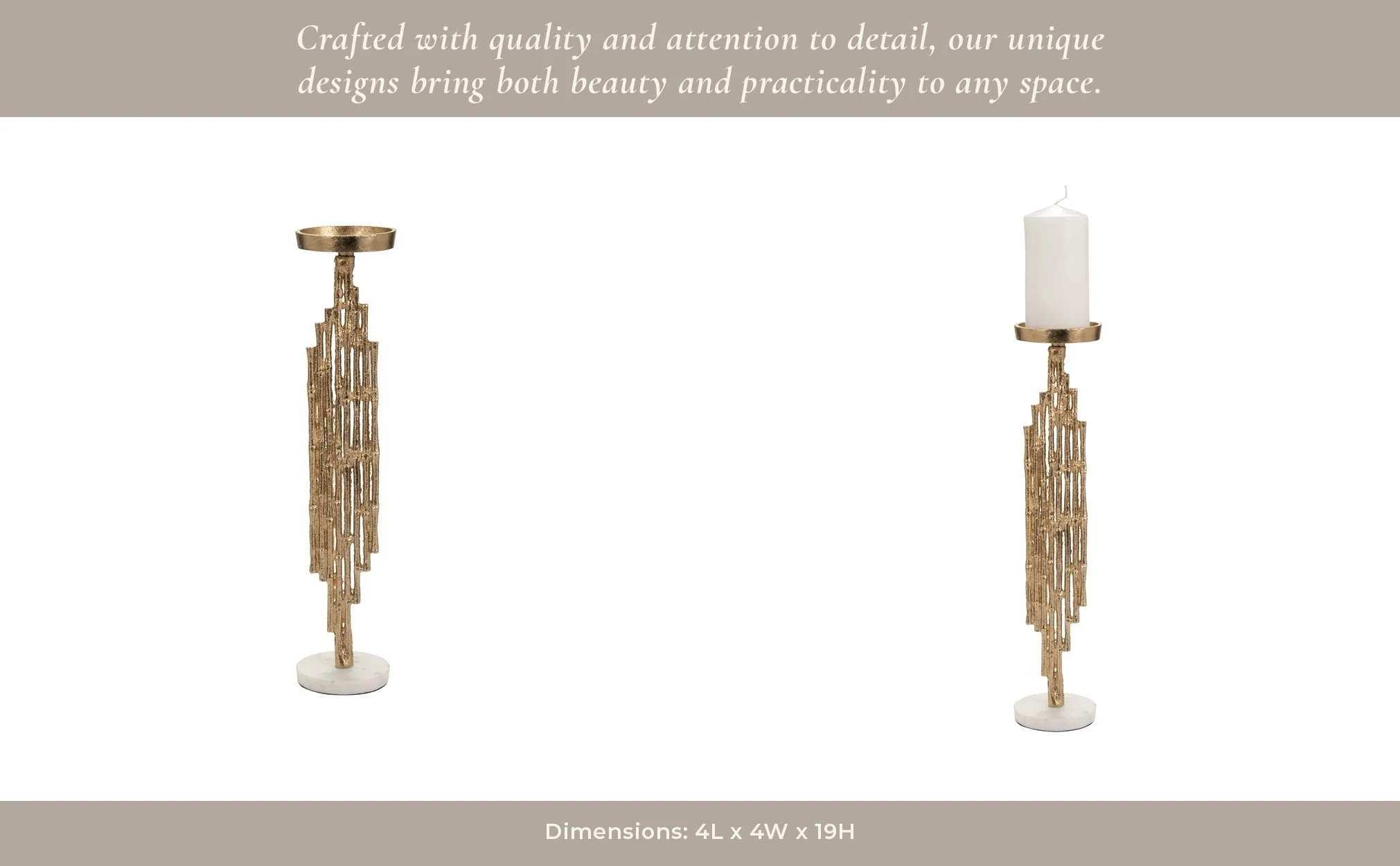 Metal, 19" Contemporary Candle Holder, Gold - Image 15