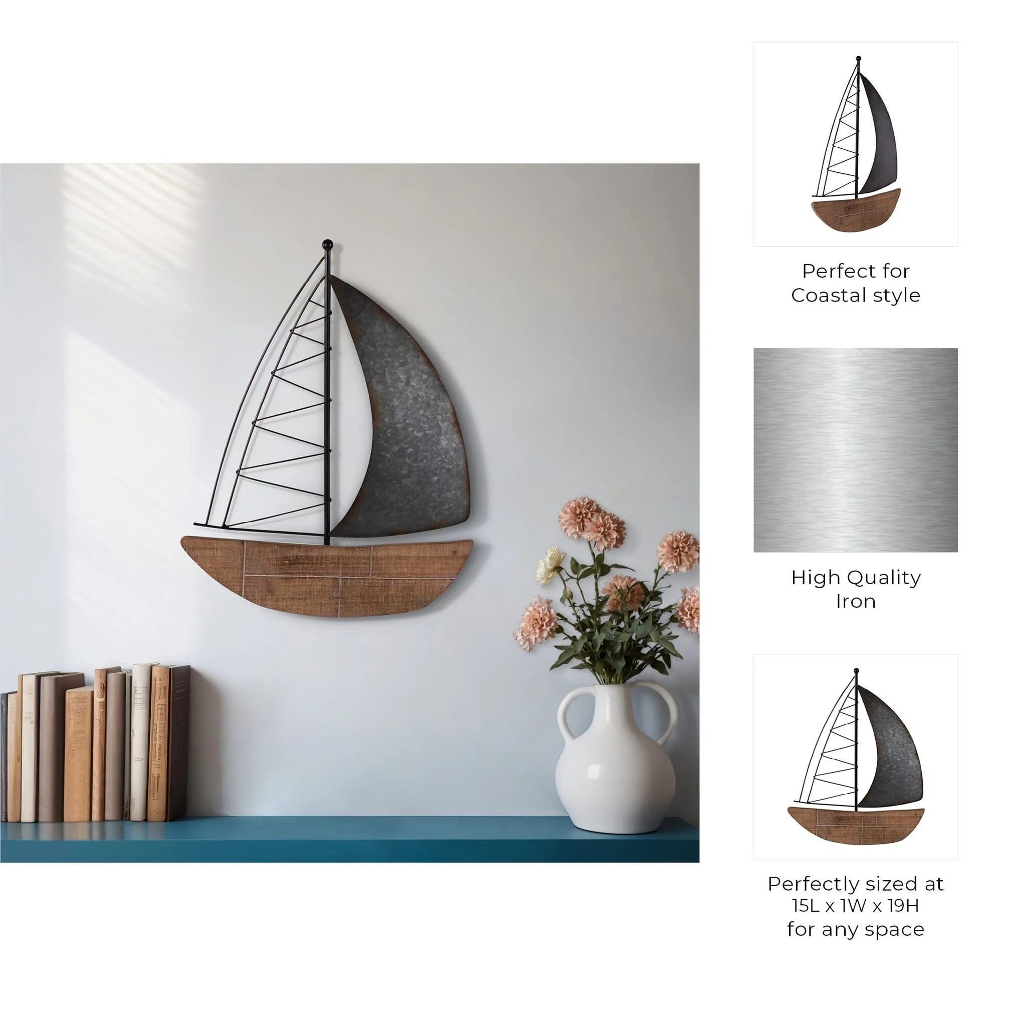 Metal, 19"h Boat Wall Deco, Brown - Image 9