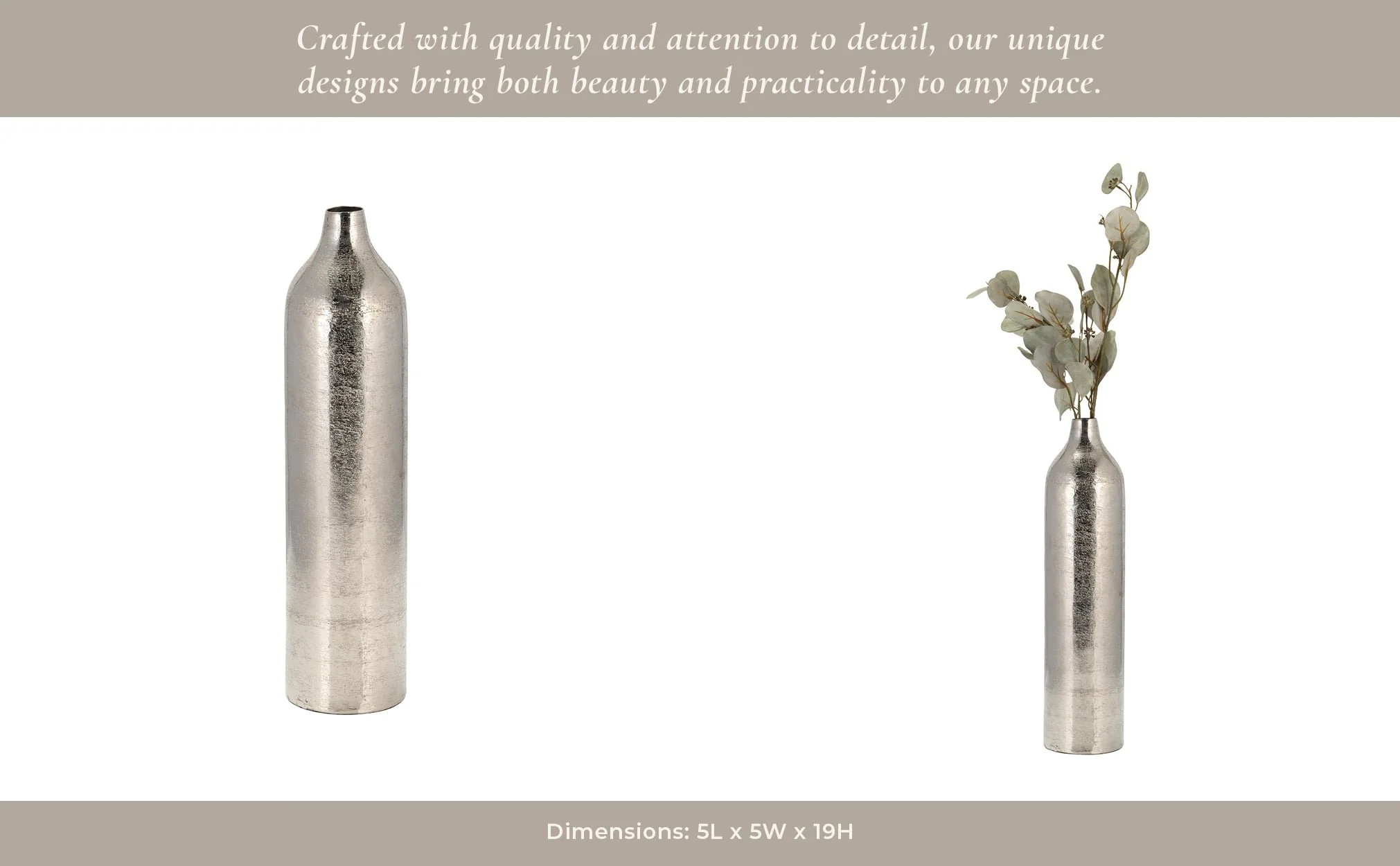 Metal, 19"h Cylinder Vase, Silver - Image 12