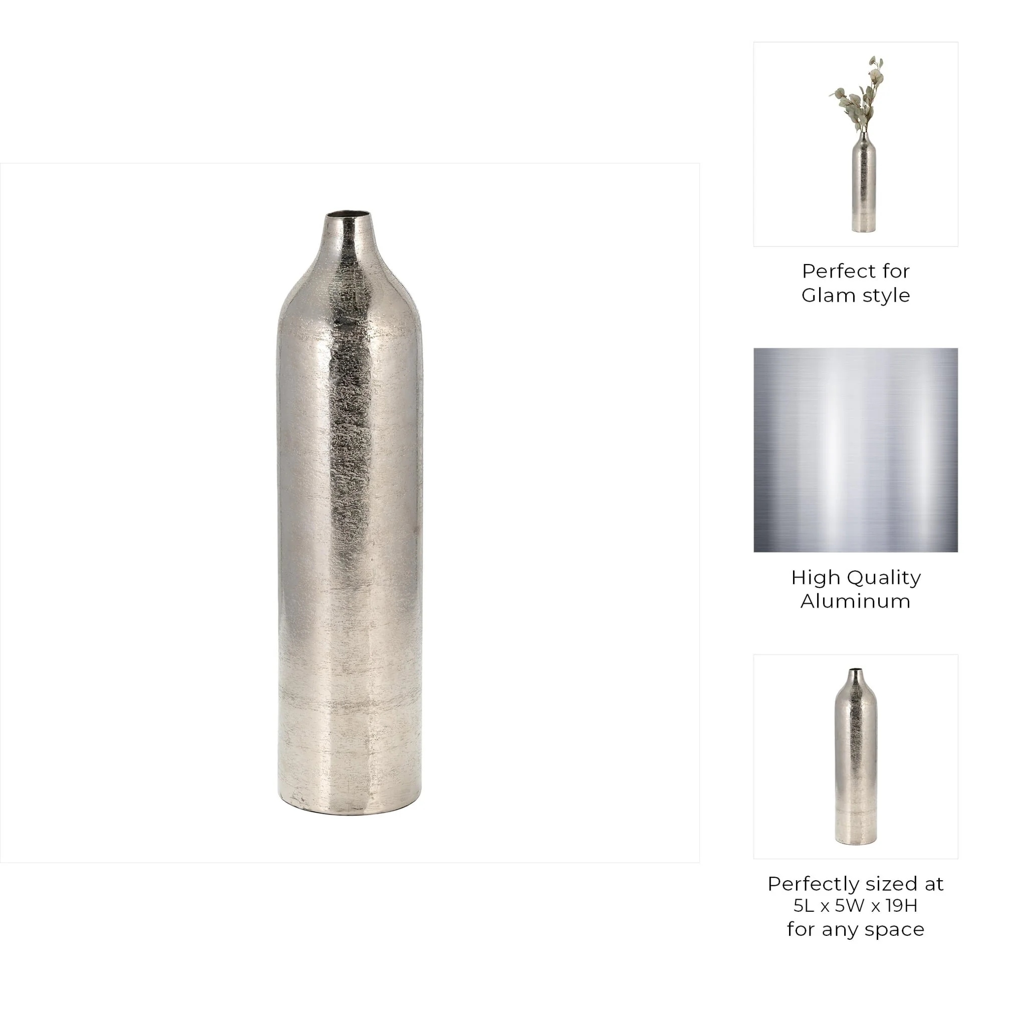 Metal, 19"h Cylinder Vase, Silver - Image 7
