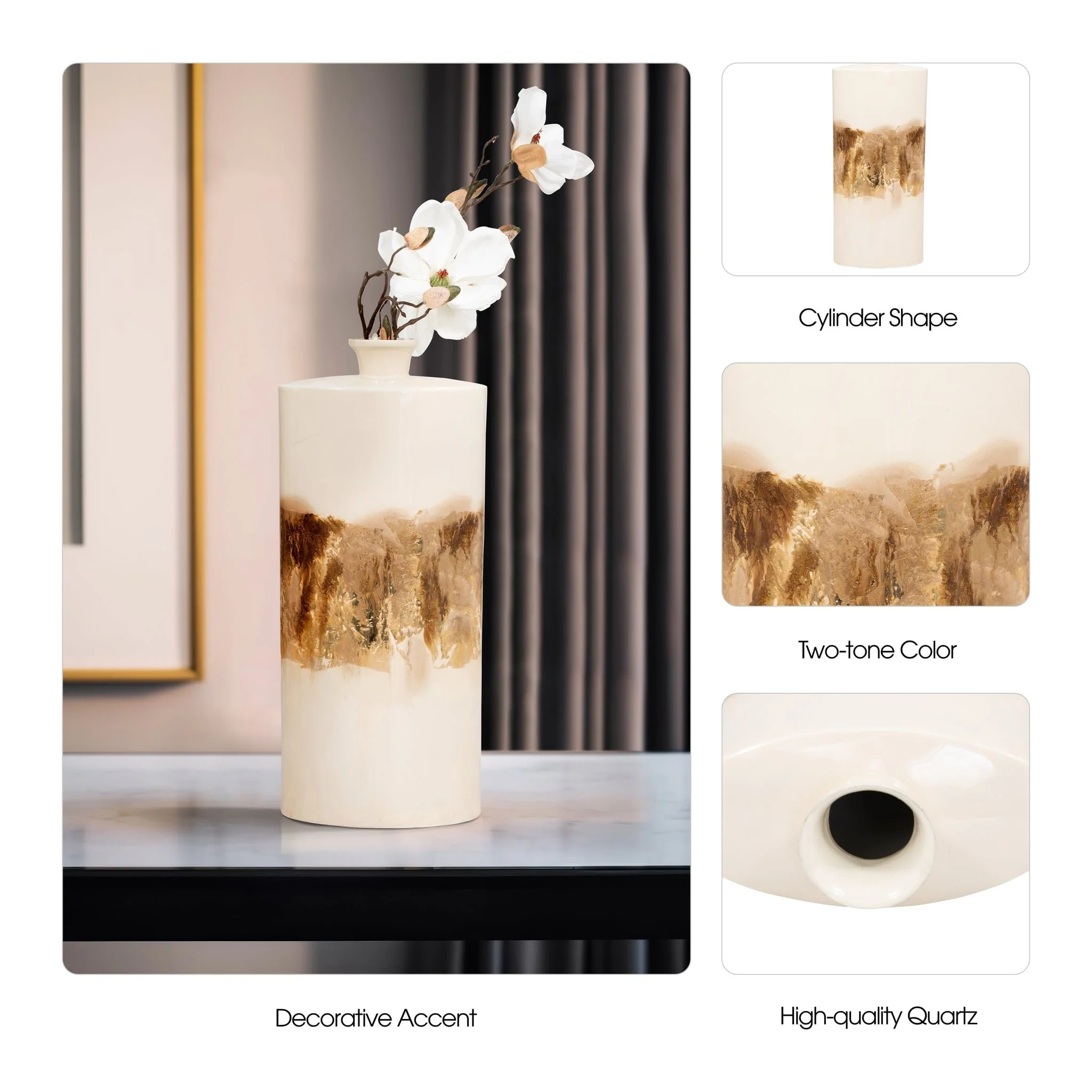 Metal, 20" Flask Vase, Pearl/gold - Image 10