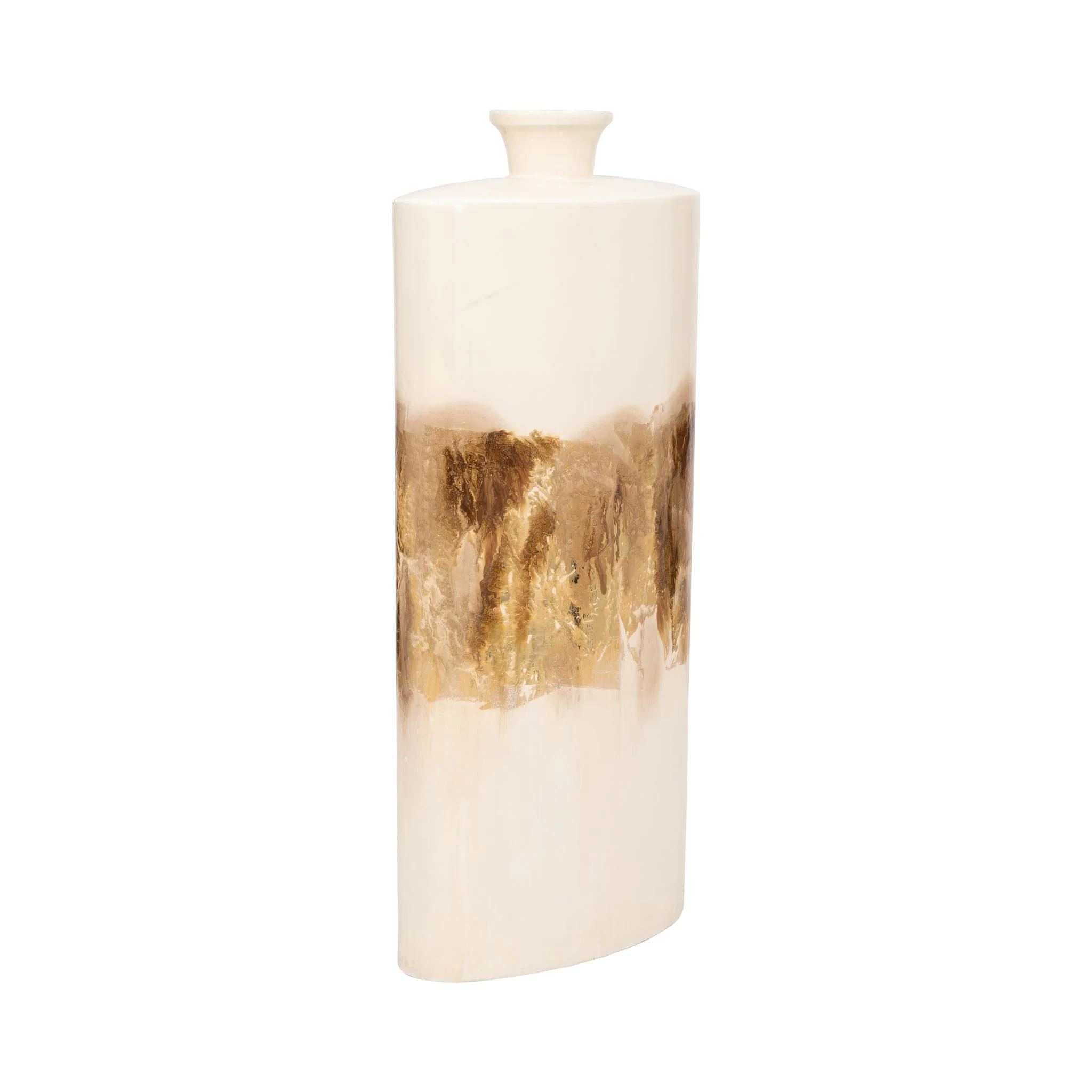 Metal, 20" Flask Vase, Pearl/gold - Image 3
