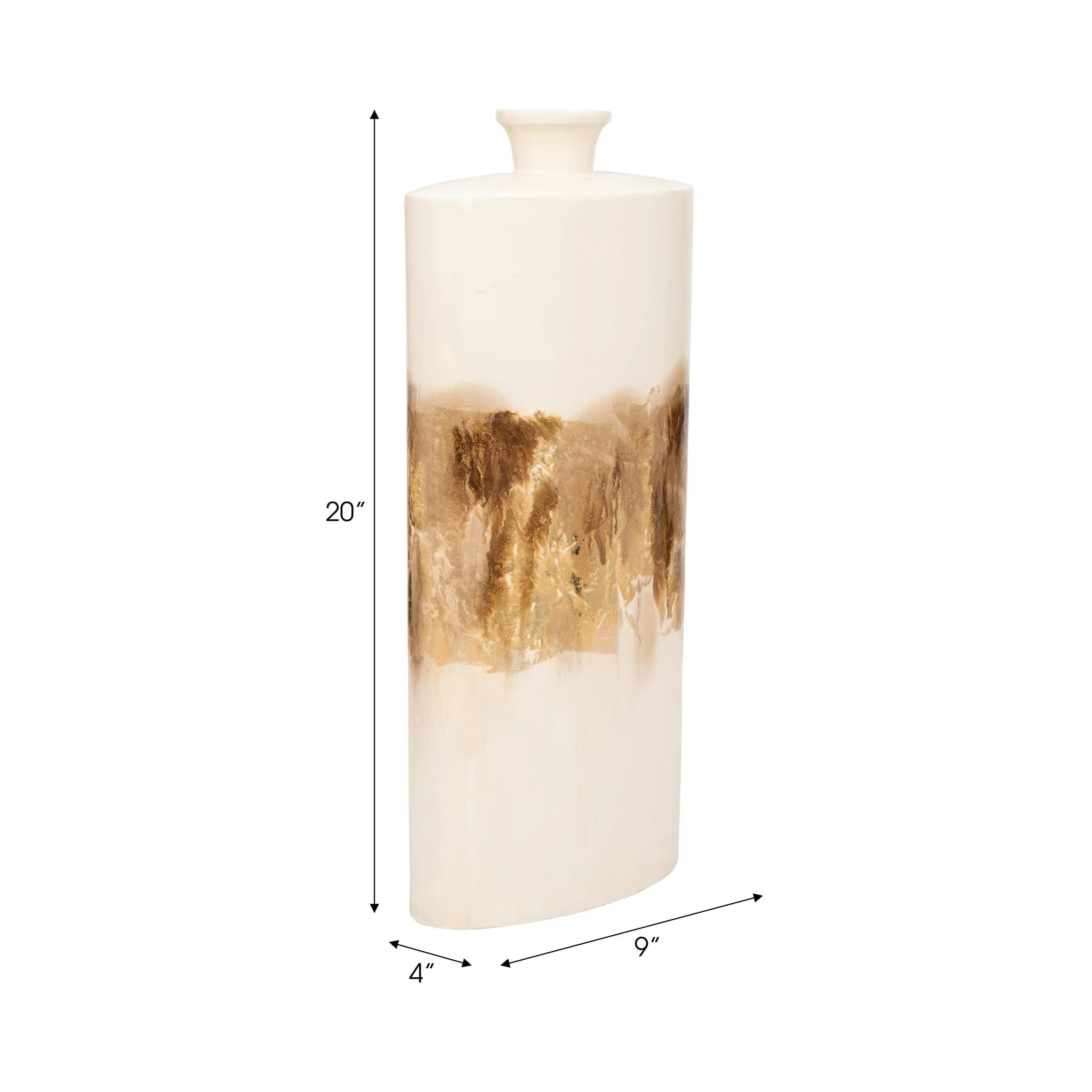 Metal, 20" Flask Vase, Pearl/gold - Image 9
