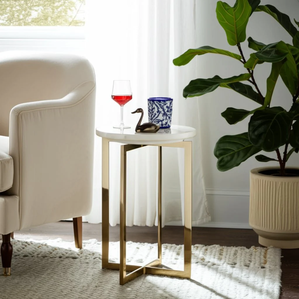Metal, 20" Selenite Top Accent Table, Ivory/gold - Image 10