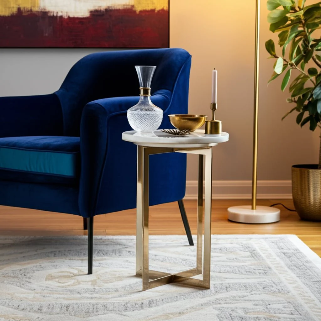 Metal, 20" Selenite Top Accent Table, Ivory/gold - Image 11