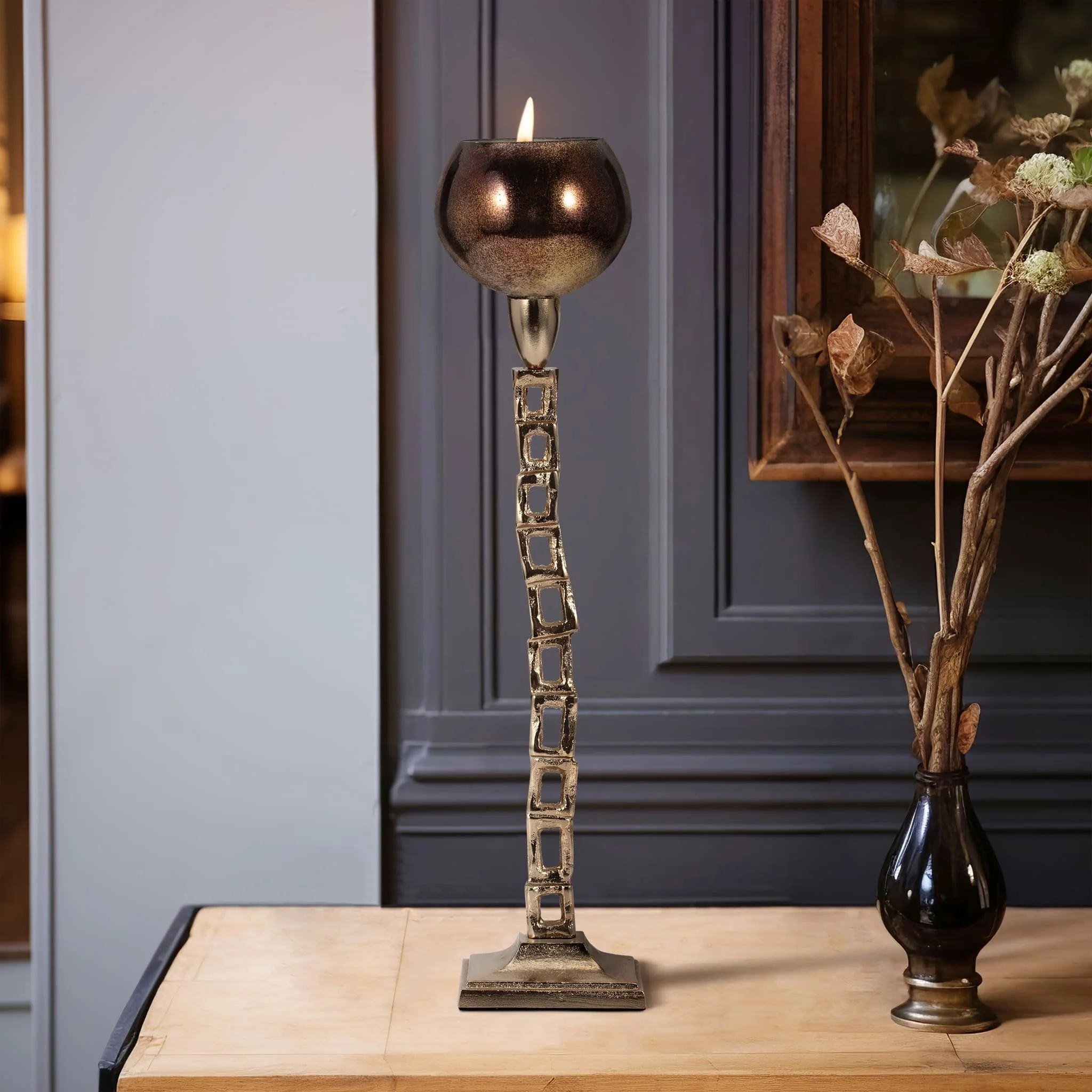 Metal, 20" Tealight Holder W/ Base, Gold - Image 10