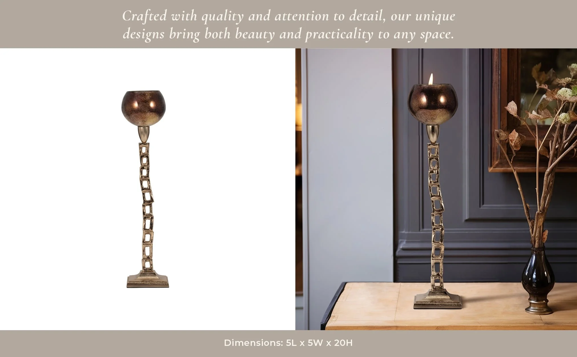 Metal, 20" Tealight Holder W/ Base, Gold - Image 11